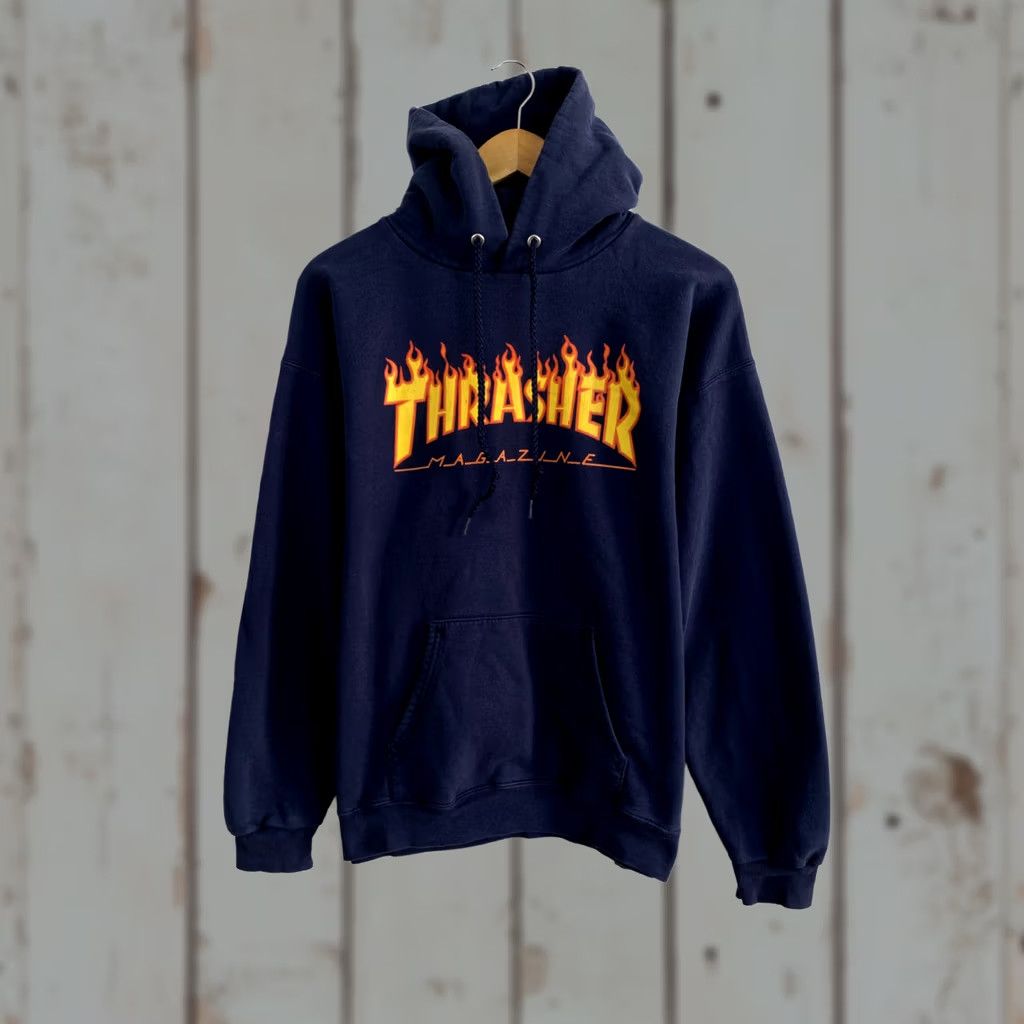 Thrasher VINTAGE Thrasher Hoodie 90s Rare Dark Blue M Mens Size US M / EU 48-50 / 2 - 1 Thumbnail