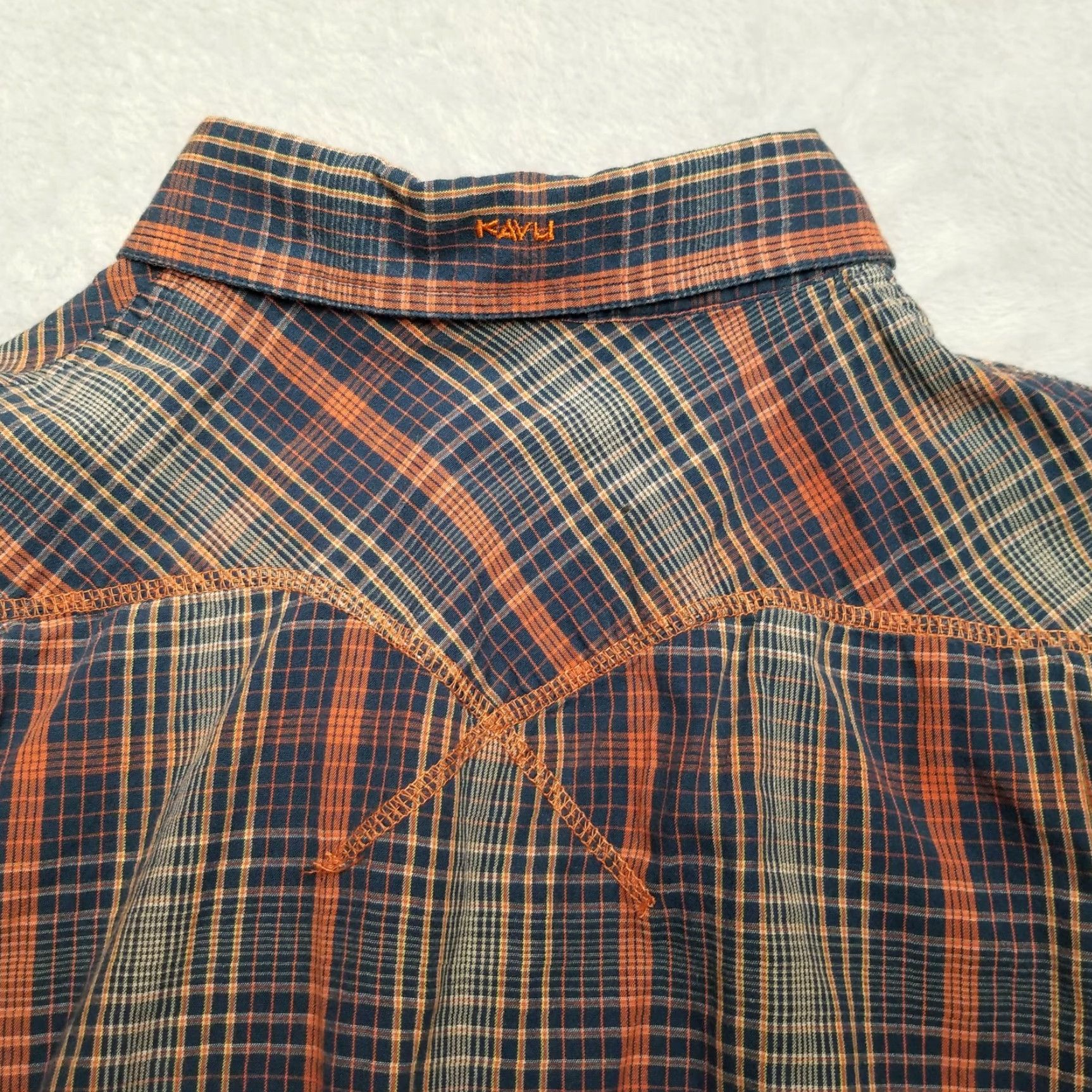 KAVU Kavu Shirt Mens M Blue Orange Plaid Button Long Sleeve 100% Cotton Casual Size US M / EU 48-50 / 2 - 7 Thumbnail
