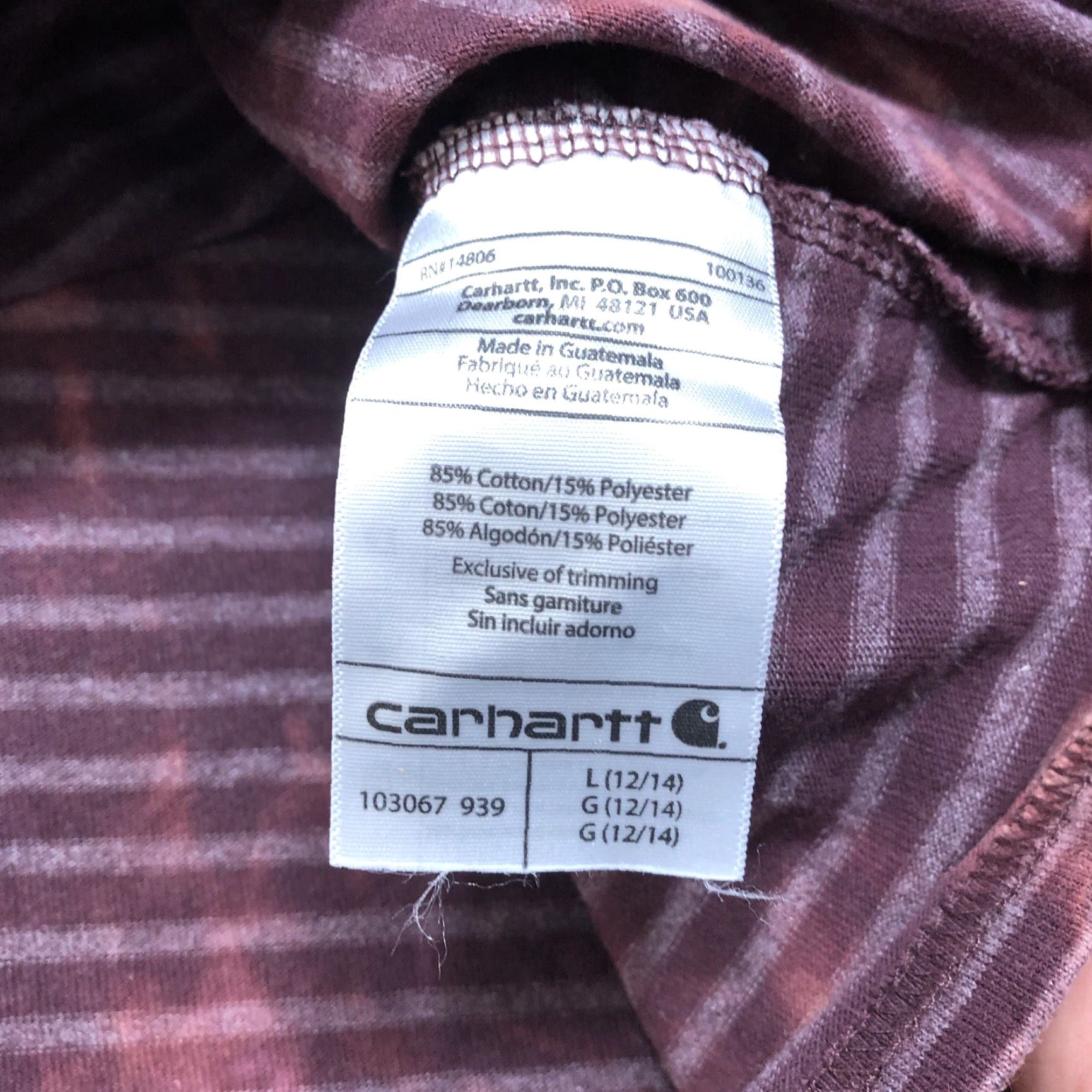 Carhartt Carhartt Shirt Women L Burgundy Tie Dye Acid Wash Striped Crew Neck Short Sleeve Multicolor T-Shirt 80s Marine Outdoor Basic Regular Size L / US 10 / IT 46 - 5 Thumbnail