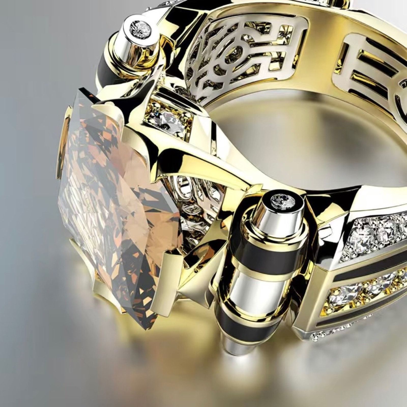 Jewelry Men’s fashionable faceted champagne gold band ring NWT 13 Size ONE SIZE - 9 Thumbnail