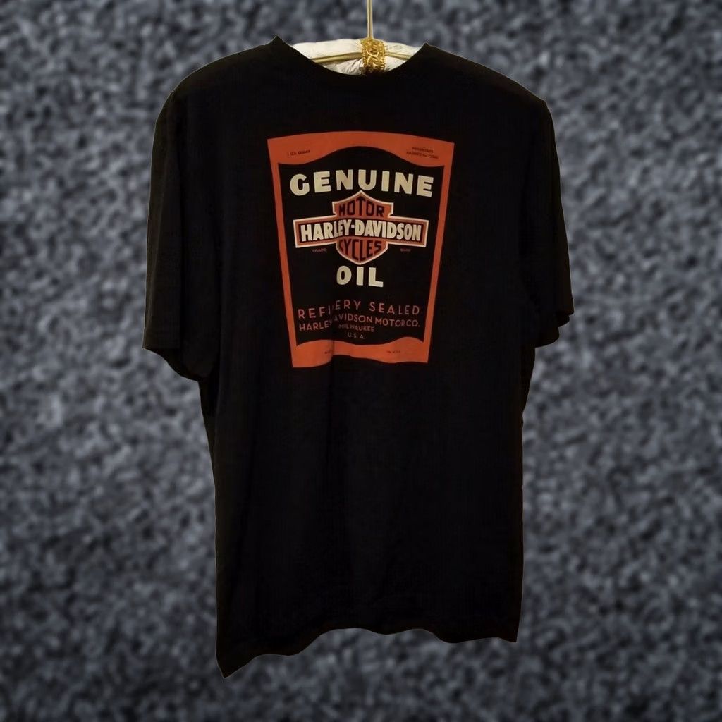 Harley Davidson Harley-Davidson Men's Short Sleeve T-Shirt Black Cotton Large Oil Can Graphic Vintage Logo Shirt Size US L / EU 52-54 / 3 - 1 Thumbnail