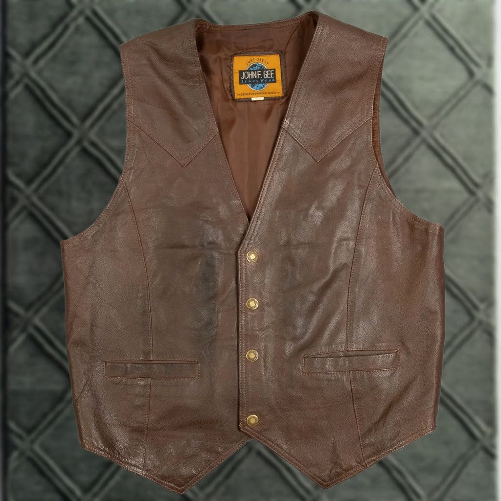 Vintage VINTAGE Leather Vest Jacket Medium Men's 1980s Brown Western Rodeo Size US S / EU 44-46 / 1 - 1 Thumbnail