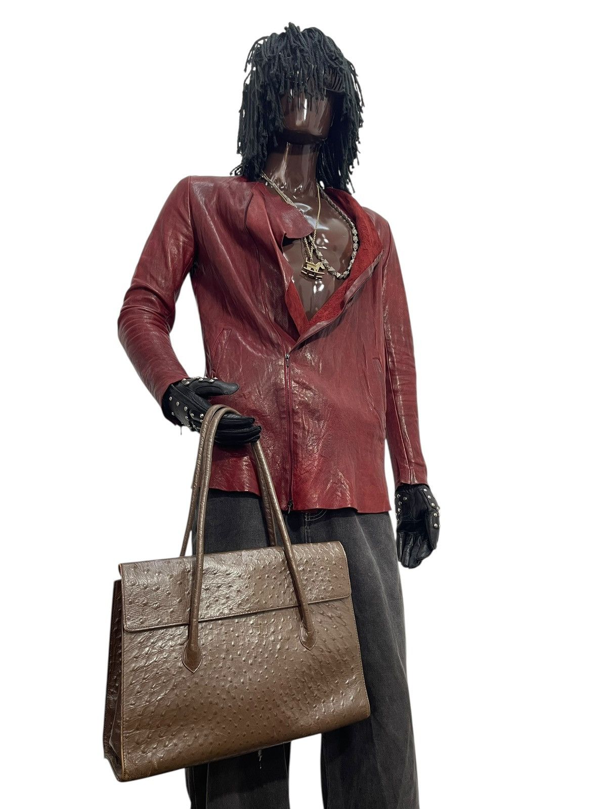Comme des Garcons × Stussy Full Leather Ostritch Vtg Unknown Japan Shoulder Bag 7🟩 Size ONE SIZE - 5 Thumbnail