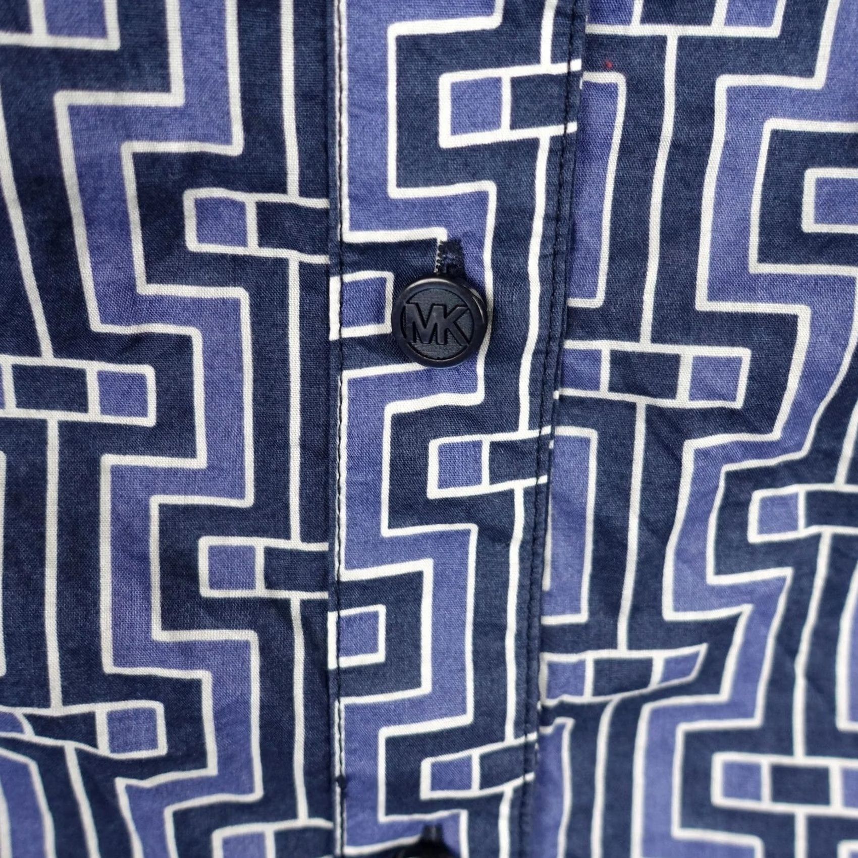Michael Kors Michael Kors Shirt Womens XL Blue Geometric Print Button Up Cotton Top Work Col 100% Cotton Button-Up Breathable Lightweight Casual Long Sleeve Girls? Size XL / US 12-14 / IT 48-50 - 4 Thumbnail