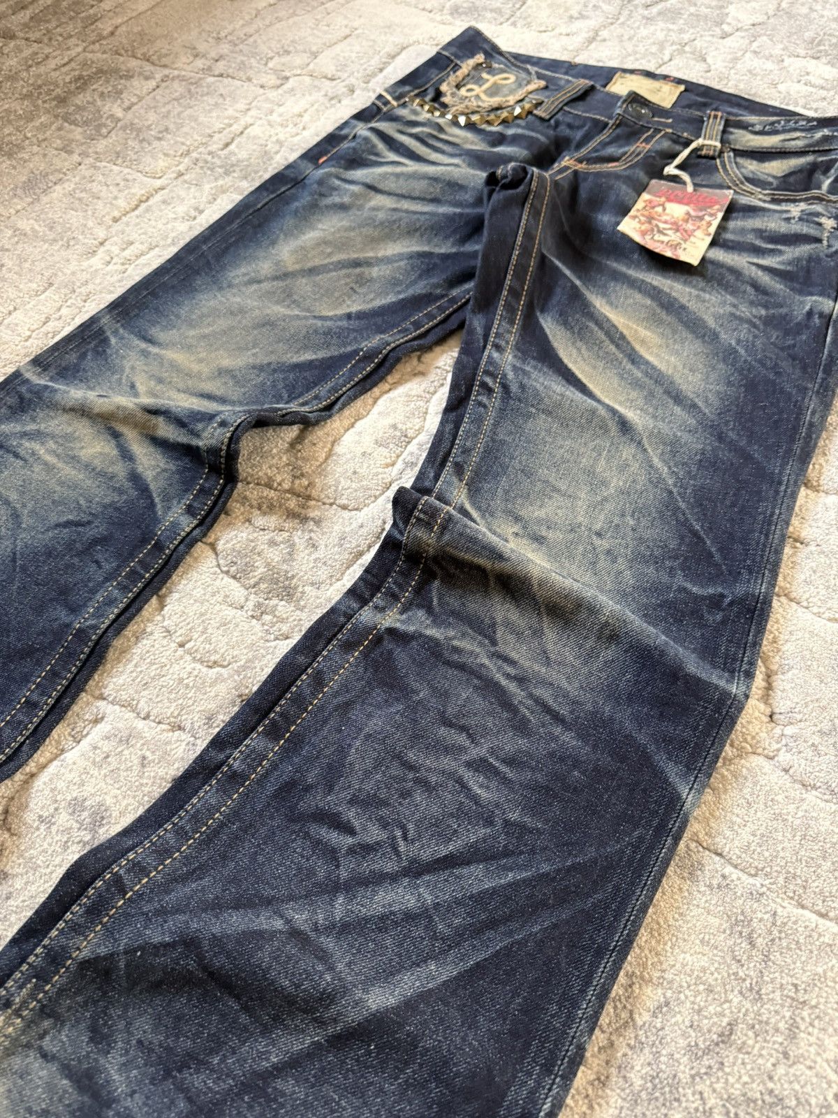 If Six Was Nine Lolita Concert Club Shadow Mud Wash Studded Flared Jeans Size US 30 / EU 46 - 6 Thumbnail