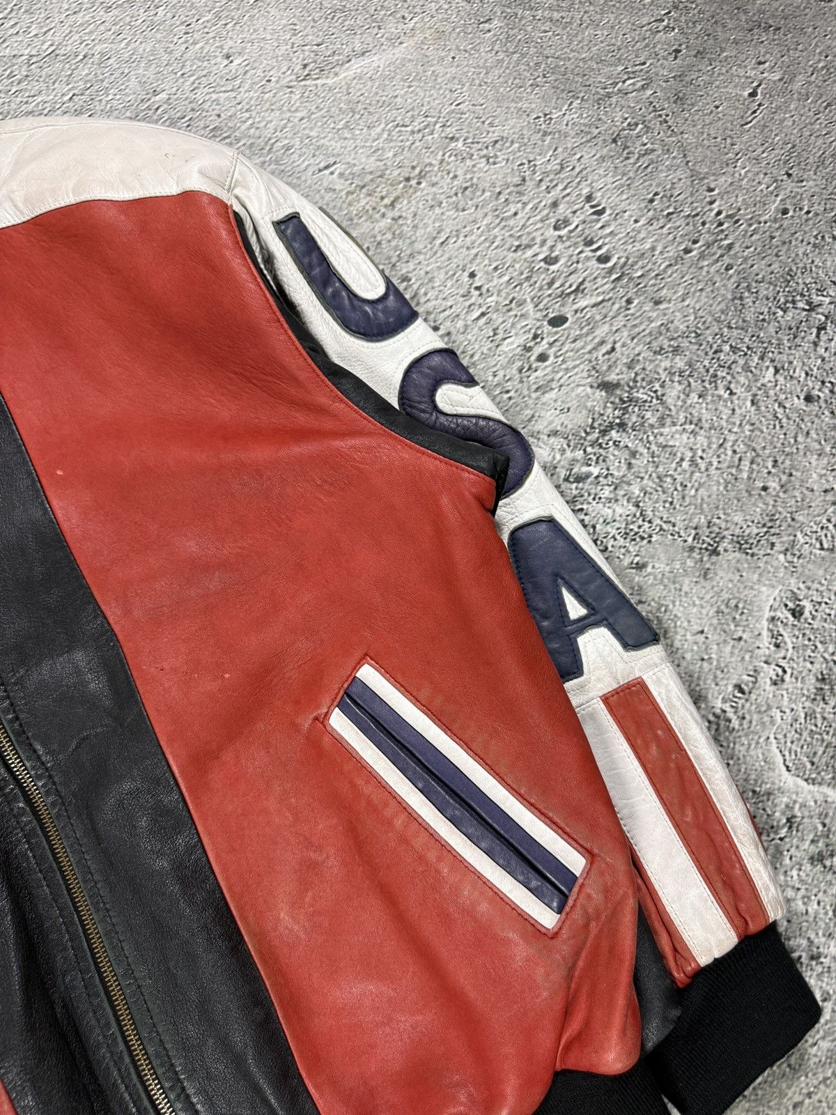 Other Vintage USA leather jacket flag black red white Max Moser Size US M / EU 48-50 / 2 - 6 Thumbnail