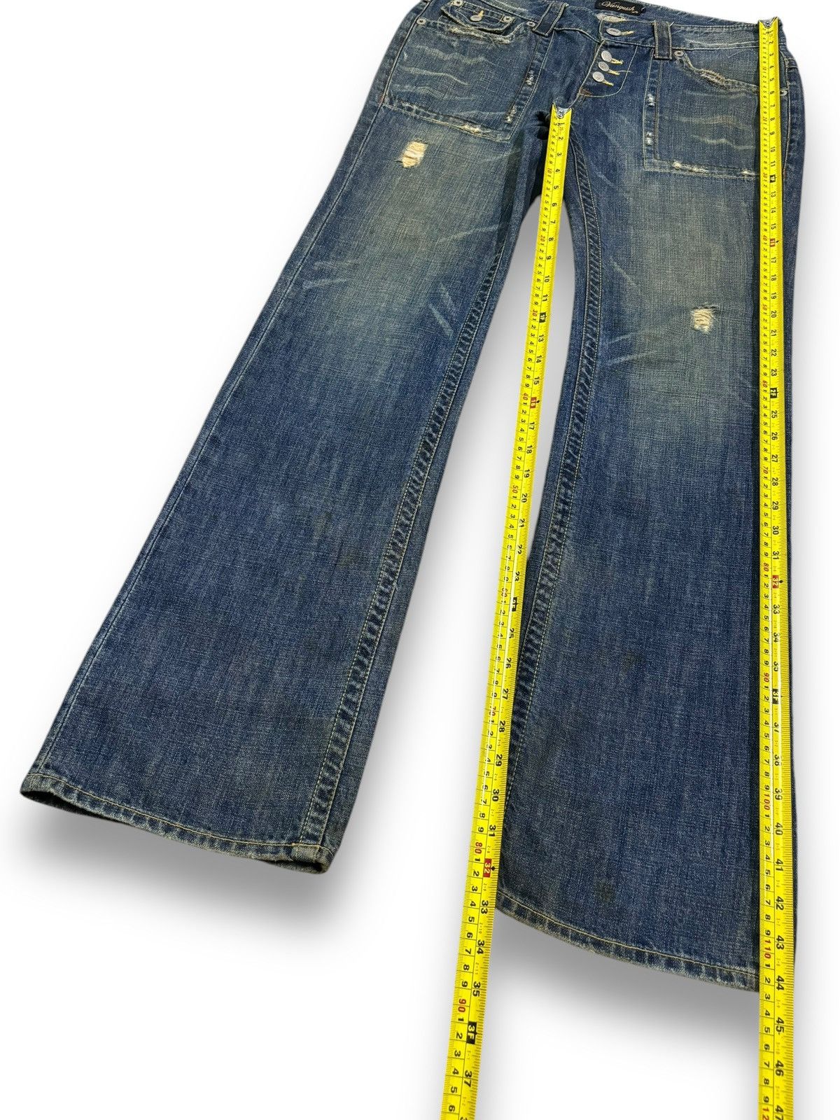 If Six Was Nine Vintage Vanquish Mud Wash Flare Distressed Grunge Jeans Size US 33 - 14 Thumbnail