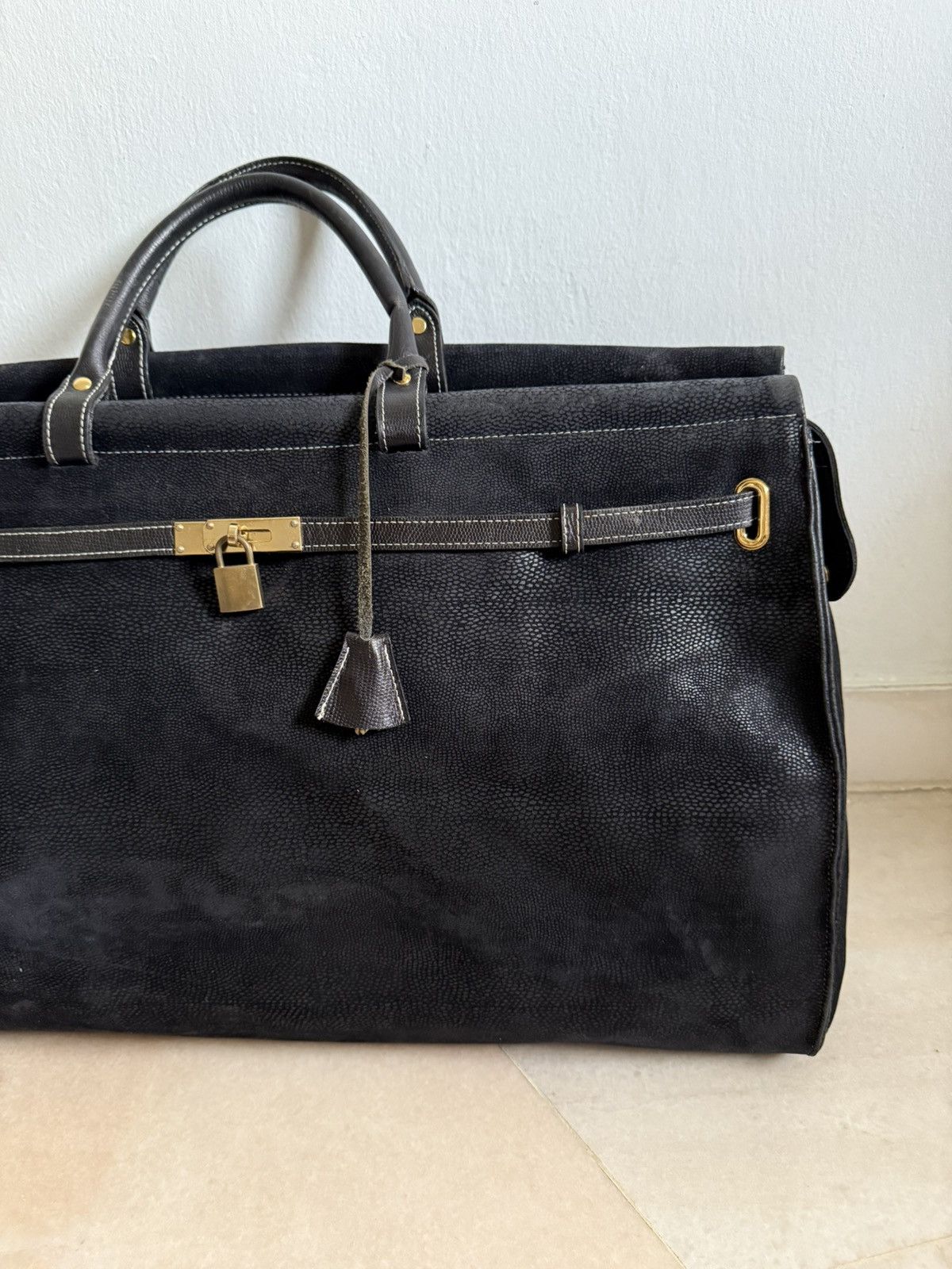Vintage Black large leather Birkin tote bag Size ONE SIZE - 8 Thumbnail