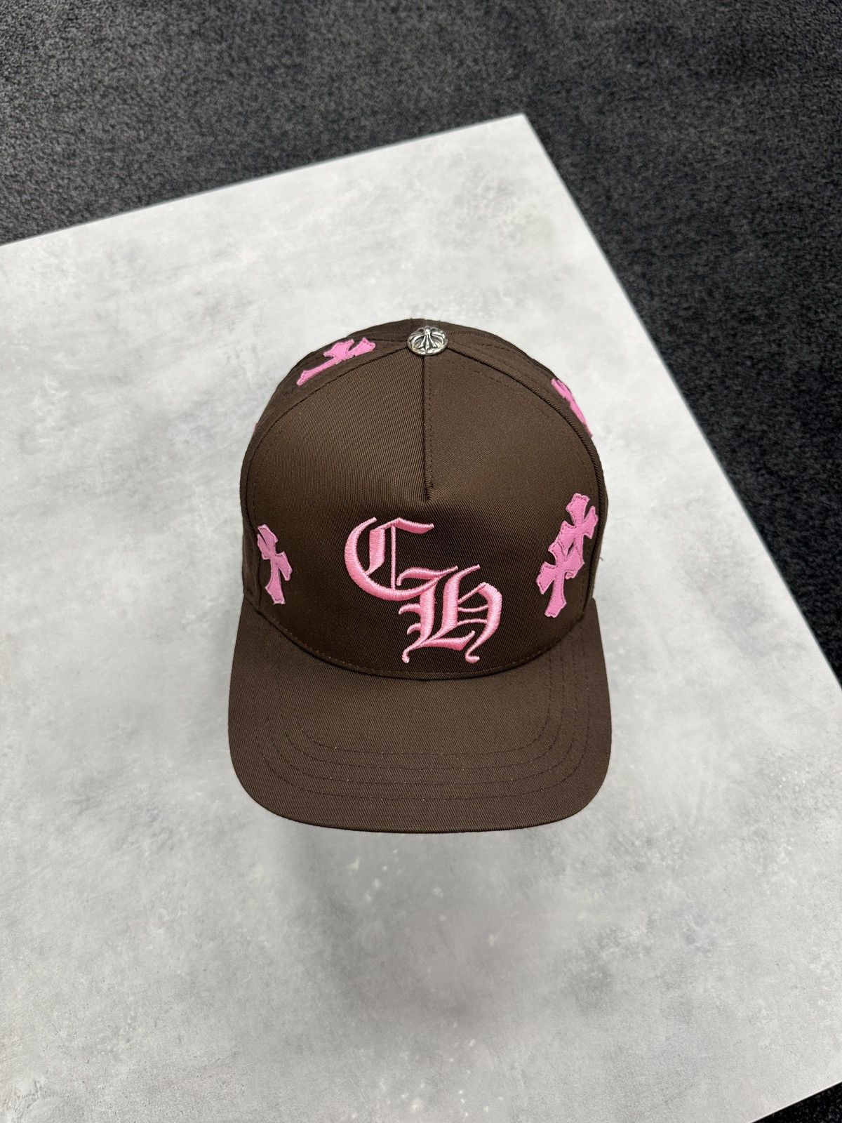 Chrome Hearts CH Leather Patch Baseball Cap Hat Brown Pink