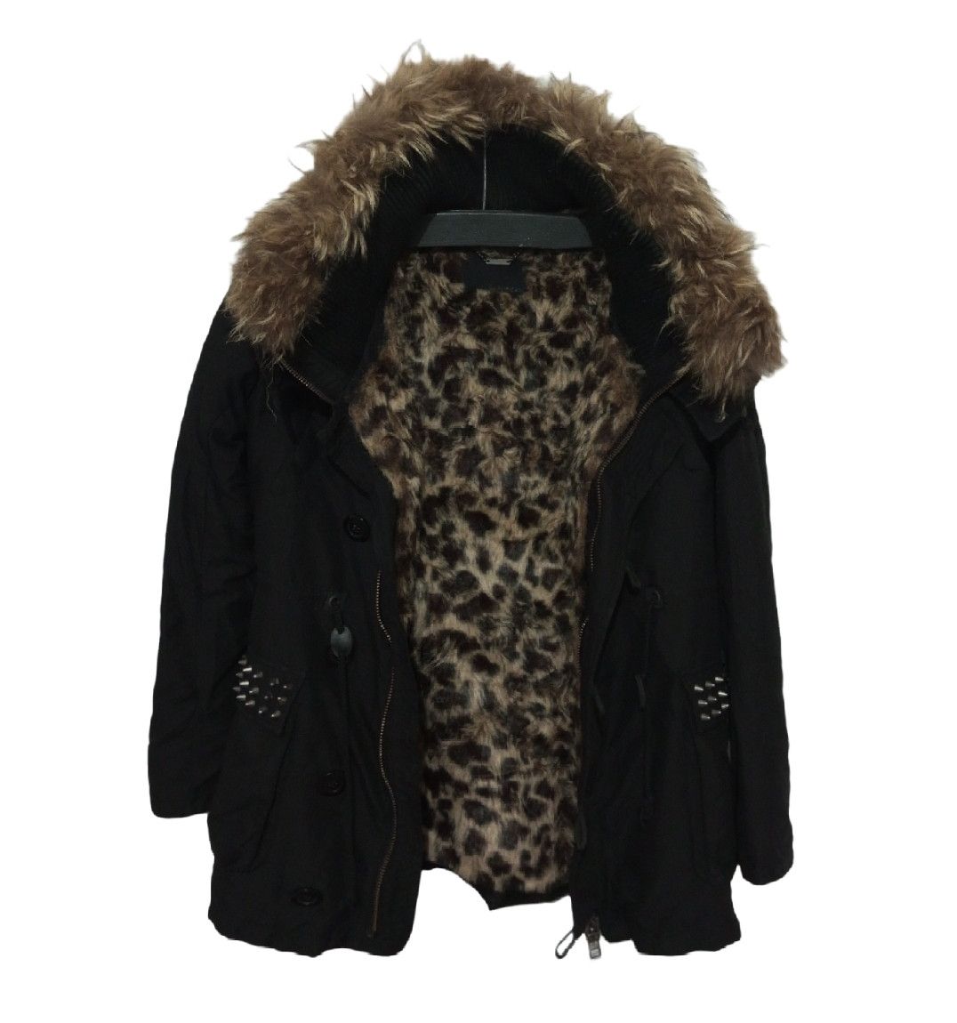 image of Beauty Beast x If Six Was Nine glad News Fur Parka & Mohair Leopard Inner Vest in Black (Size Mediu