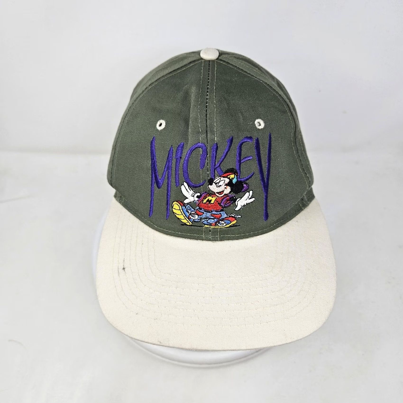 Disney Disney Hat Mens One Size Green Mickey Mouse Cap Snap Back White Embroidered Two Tone Size ONE SIZE - 2 Thumbnail