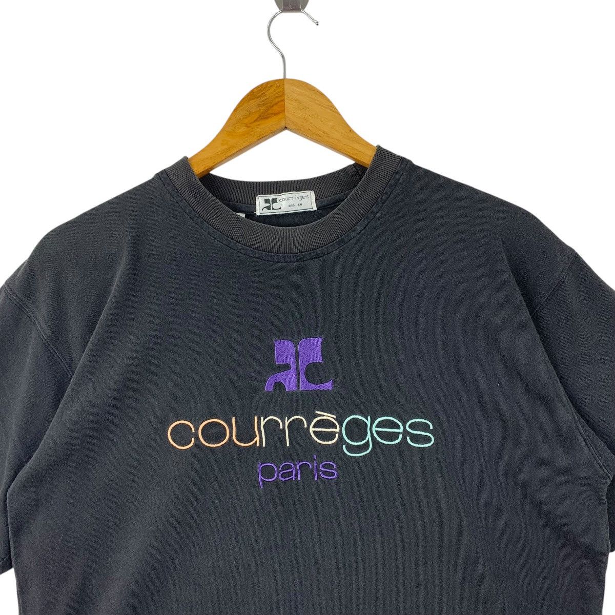 Courreges × Vintage Vintage COURRAGES Embroidery spellout logo black tee Size US L / EU 52-54 / 3 - 2 Thumbnail