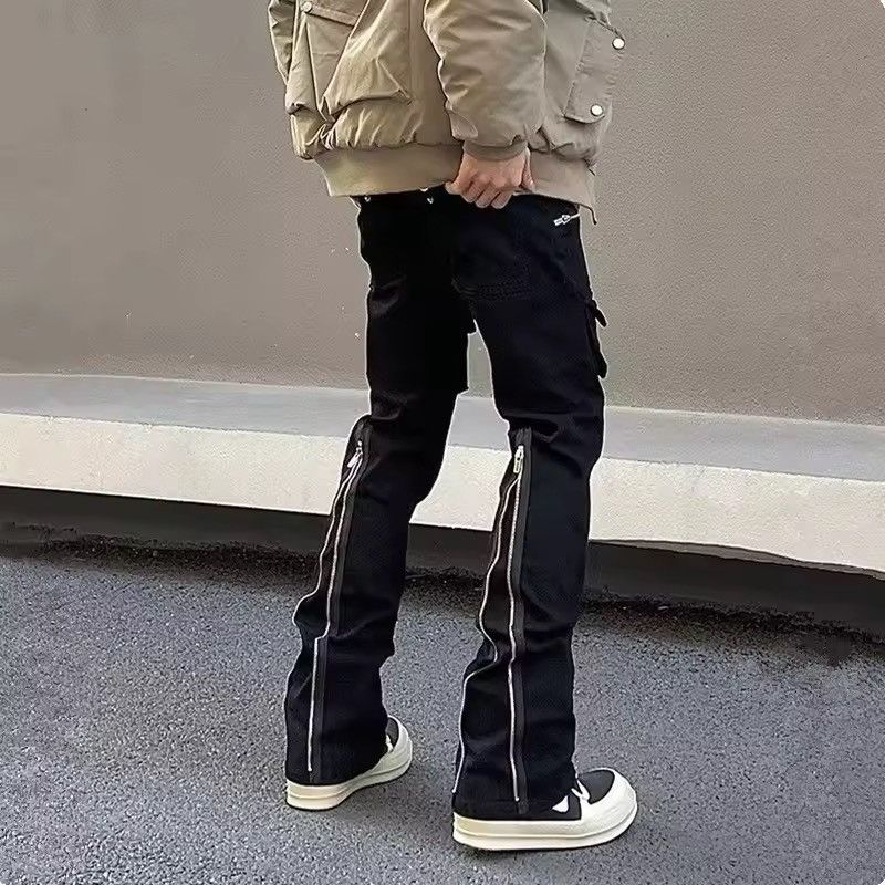 Japanese Brand Black Multi-Zip Cargo Flared Pants - Stacked Fit Size US 32 / EU 48 - 7 Thumbnail