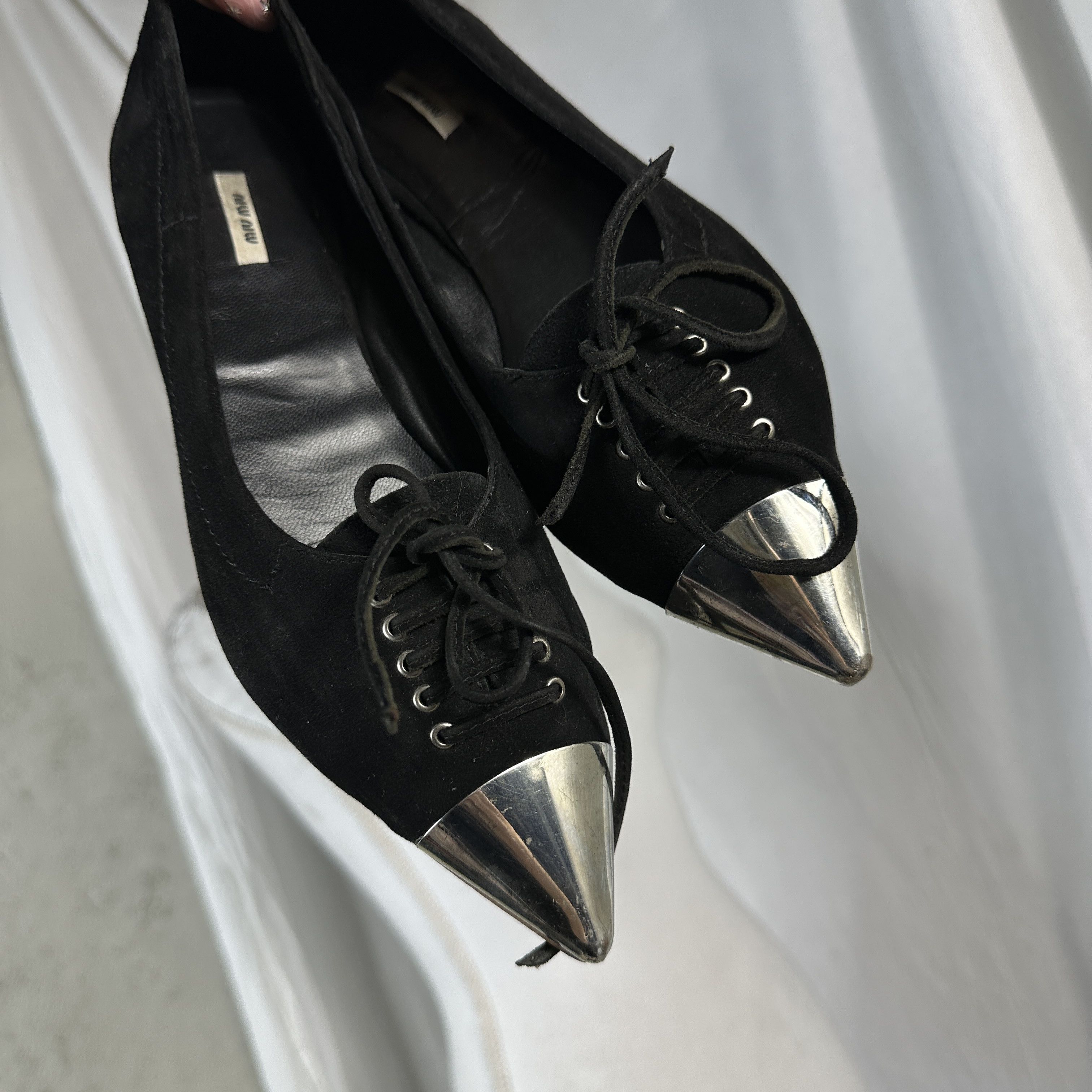 Miu Miu × Vintage Vintage Leather Y2K Preppy Miu Miu Steel Tip Ballerinas Size US 7.5 / IT 37.5 - 11 Thumbnail