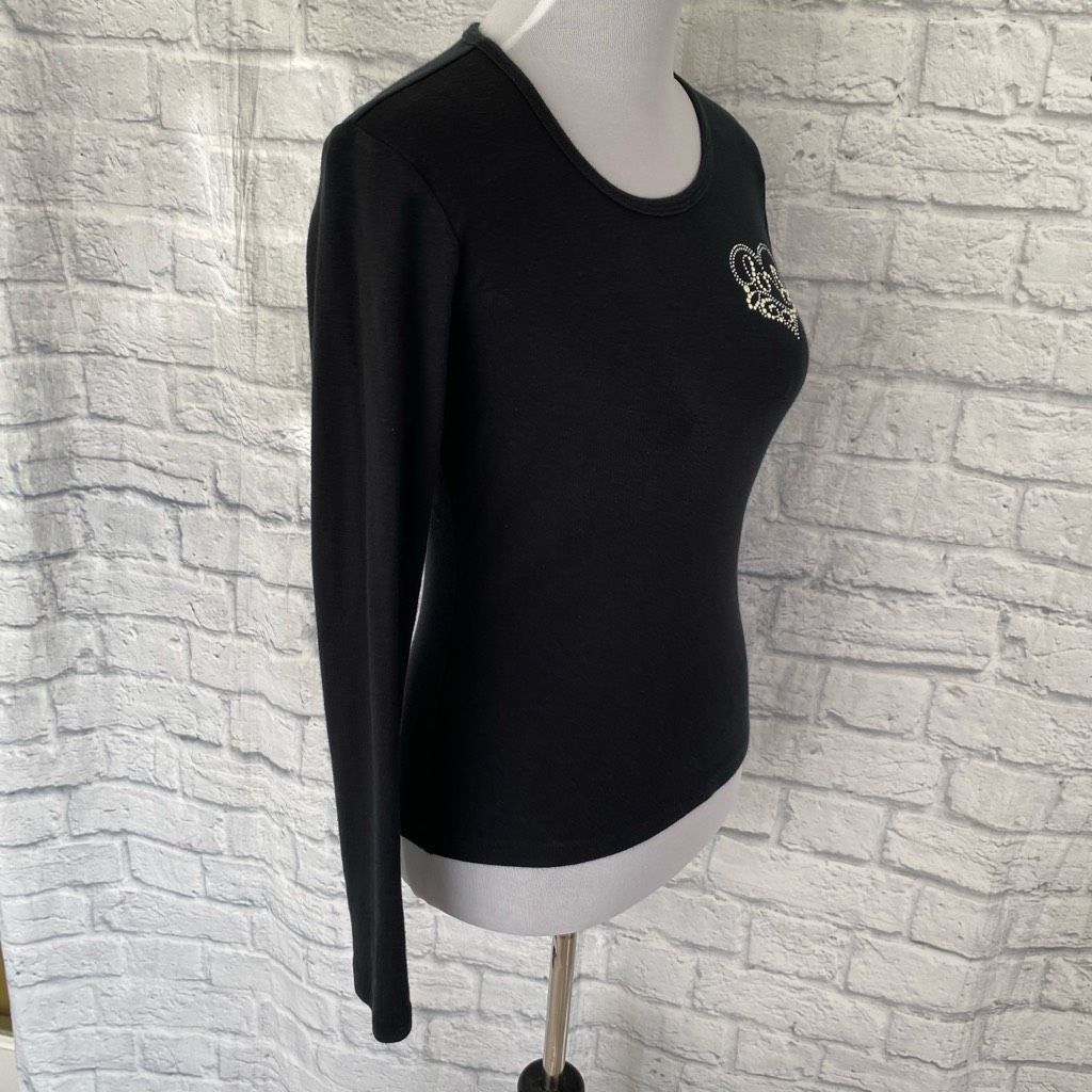 Other Women scoopneck Longsleeve black top w/studded Love on front Size S / US 4 / IT 40 - 3 Thumbnail