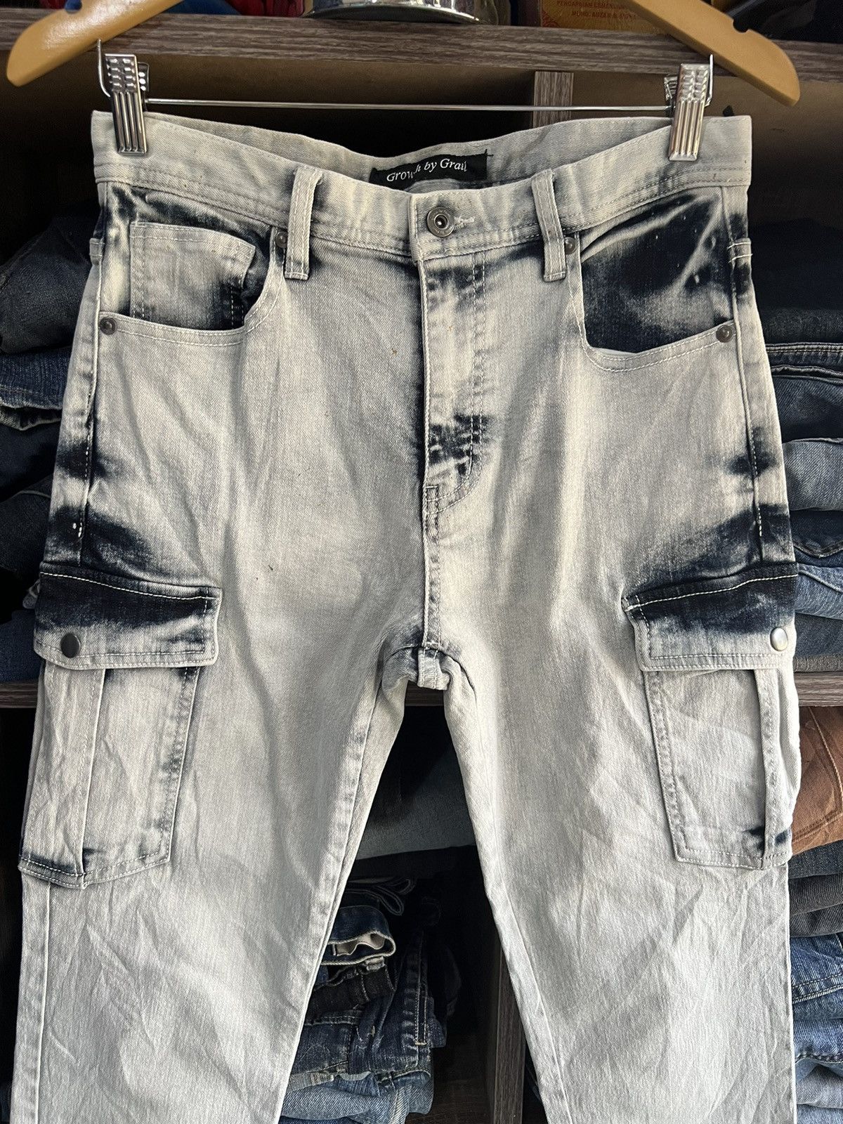 Japanese Brand 🔥Growth by Grail Bleach Denim Cargo Pant Size US 31 - 4 Thumbnail