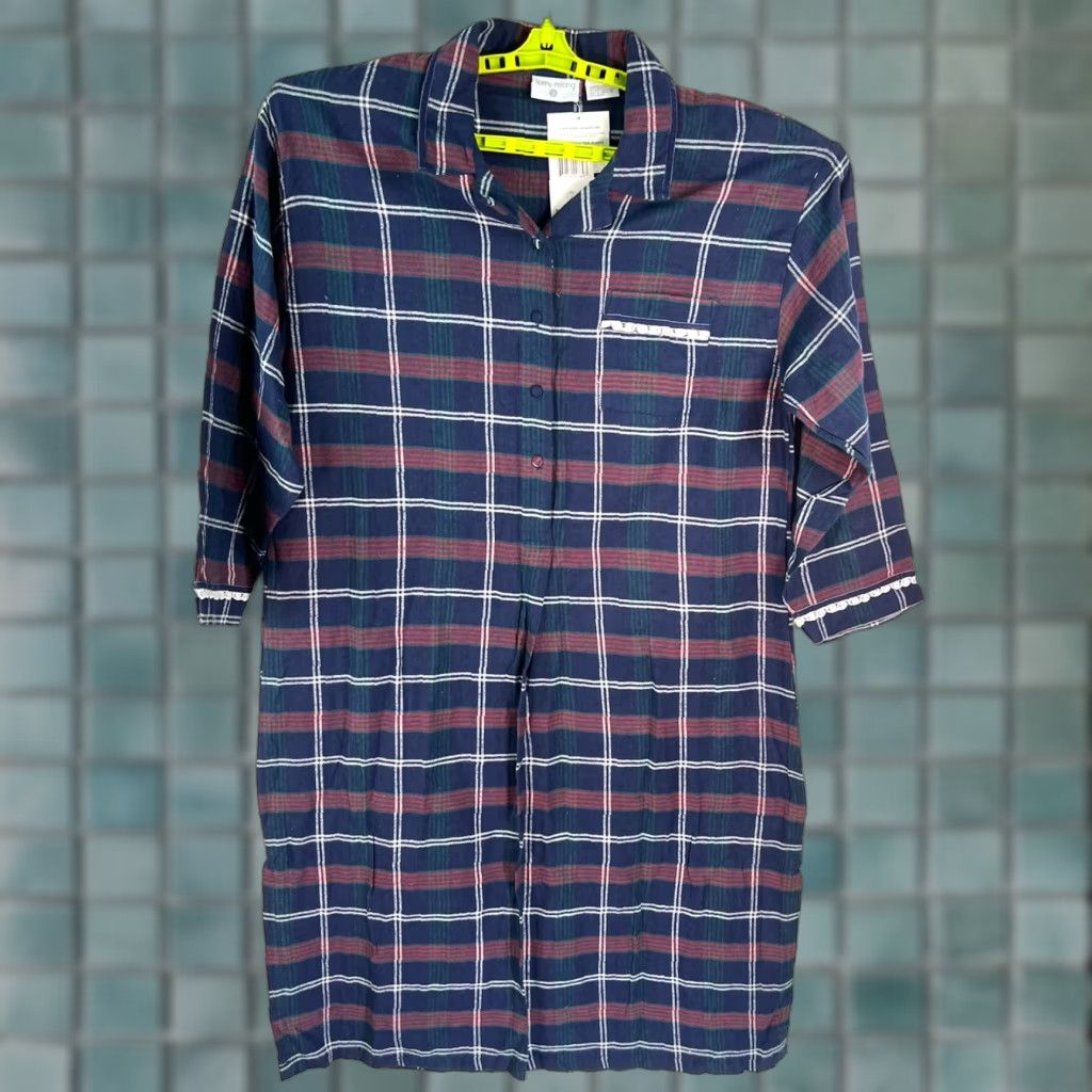 Vintage Kathy Ireland Womens Plaid Sleepshirt Knit Nighty Size L Red Blue Classic Size L / US 10 / IT 46 - 1 Thumbnail