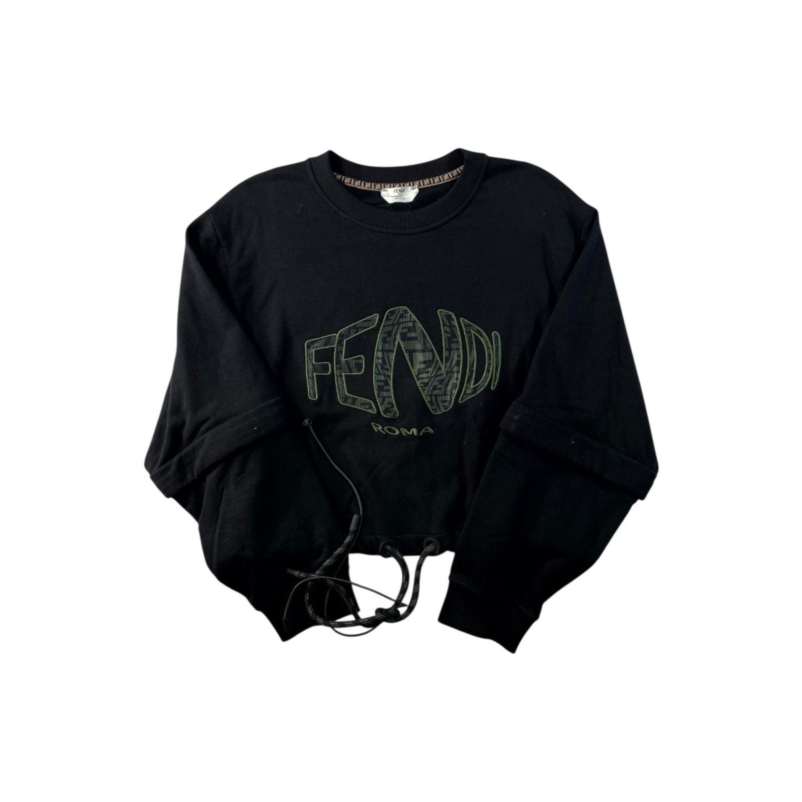 Fendi Fendi Cropped Monogram Crewneck Black & Green Sweatshirt Size US M / EU 48-50 / 2 - 1 Thumbnail