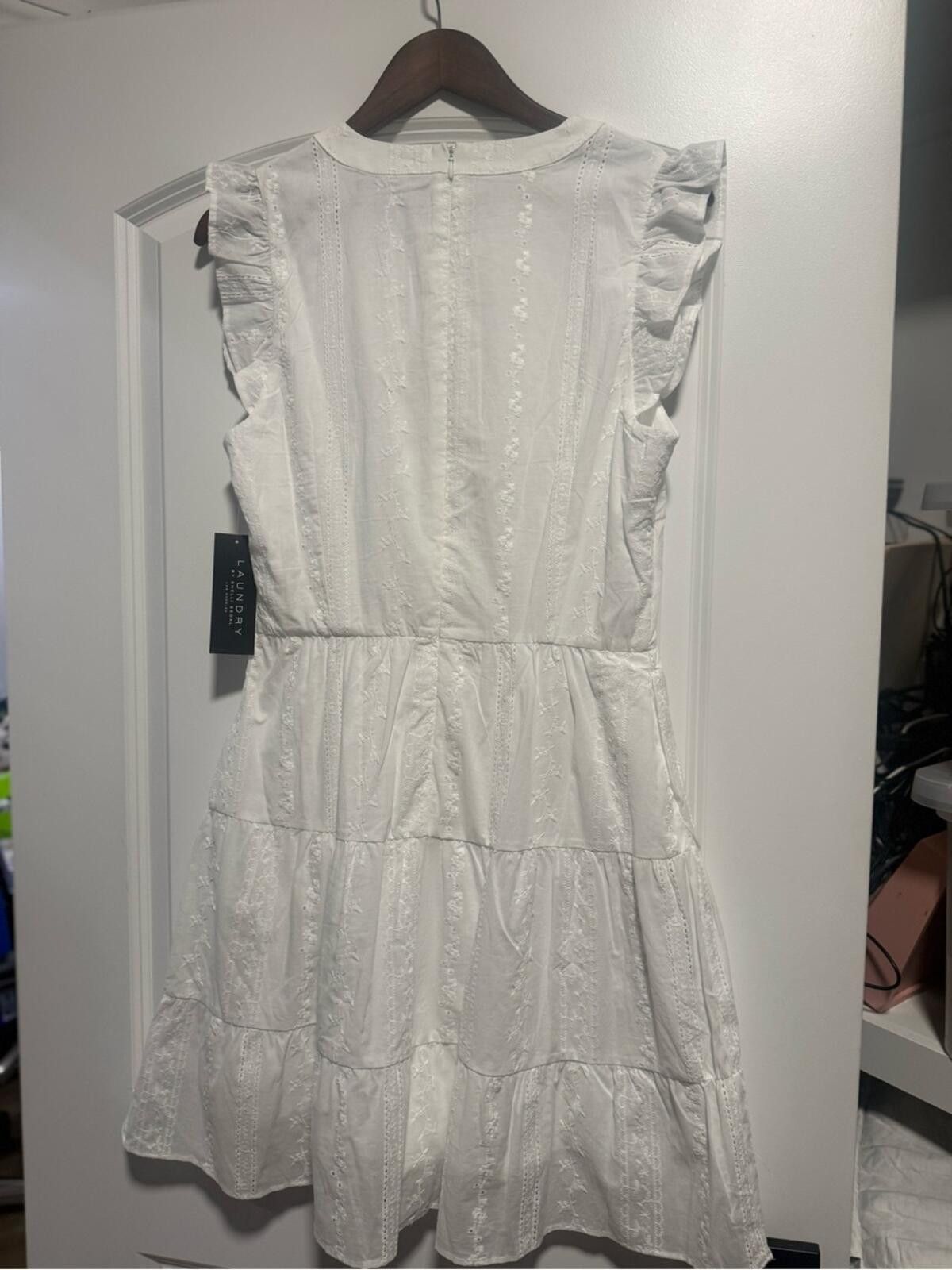 Other Laundry By Shelli Segal White Eyelet Tiered Mini Dress Size L / US 10 / IT 46 - 5 Thumbnail