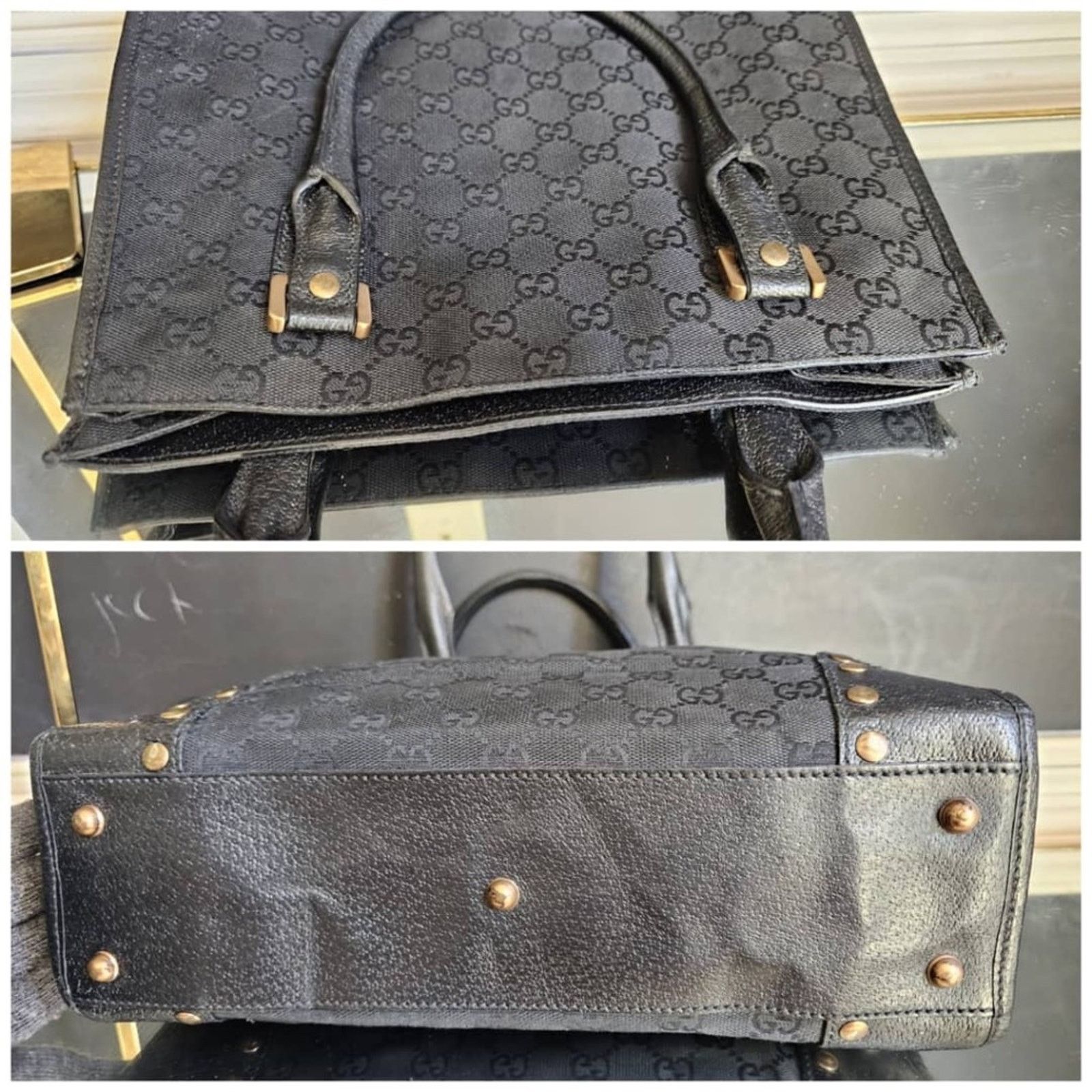 Gucci Authentic Gucci GG Canvas Studded Tote Bag Black Size ONE SIZE - 8 Thumbnail