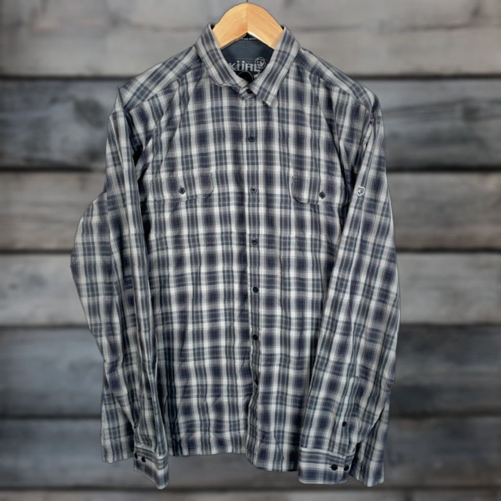 Vintage Kuhl Shirt Mens 2XL Gray Black Plaid Outdoors Nature Hiking Eluxor Response Button-Up Long Sleeve Casual Workwear Size US XXL / EU 58 / 5 - 1 Thumbnail