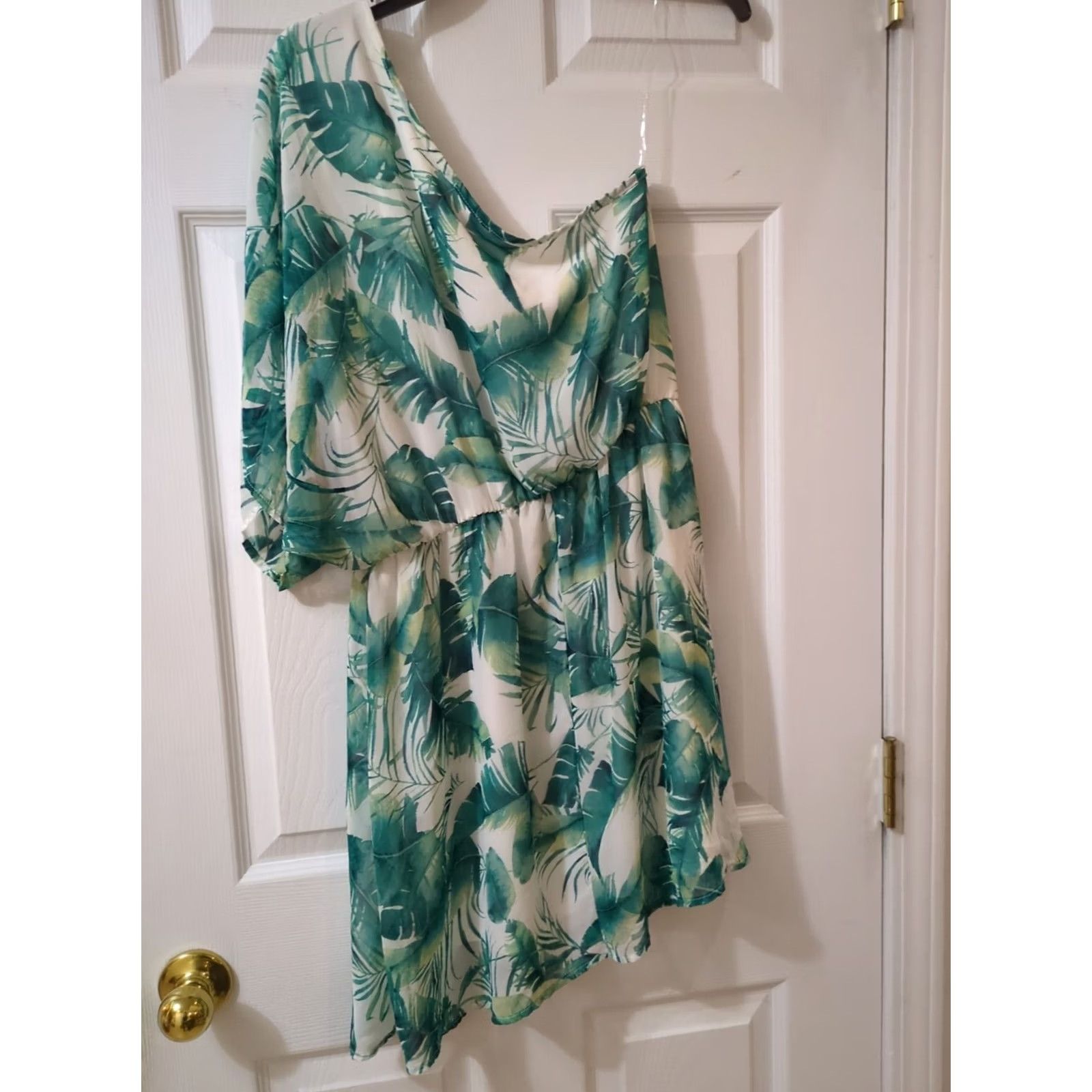 Vintage Fantastic Fawn One Shoulder Mini Dress Women Floral L Green Sleeveless Short Dress 90s Flower Theme Size L / US 10 / IT 46 - 4 Thumbnail