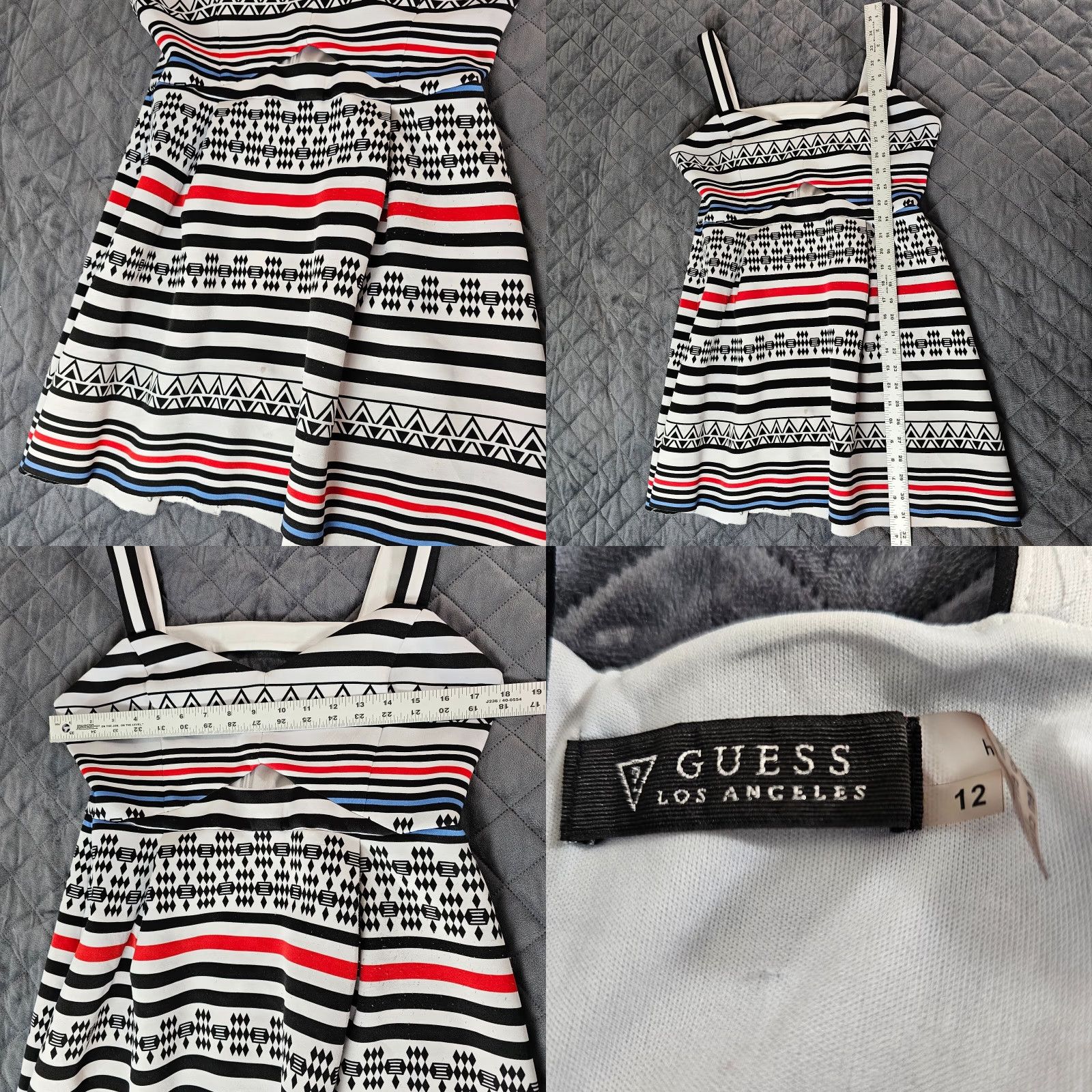 Guess GUESS Women's Short Sheath Dress Sleeveless V Neck Size 12 Aztec Print Stripe Dress Color White Summer Size 34" / US 12 / IT 48 - 9 Thumbnail