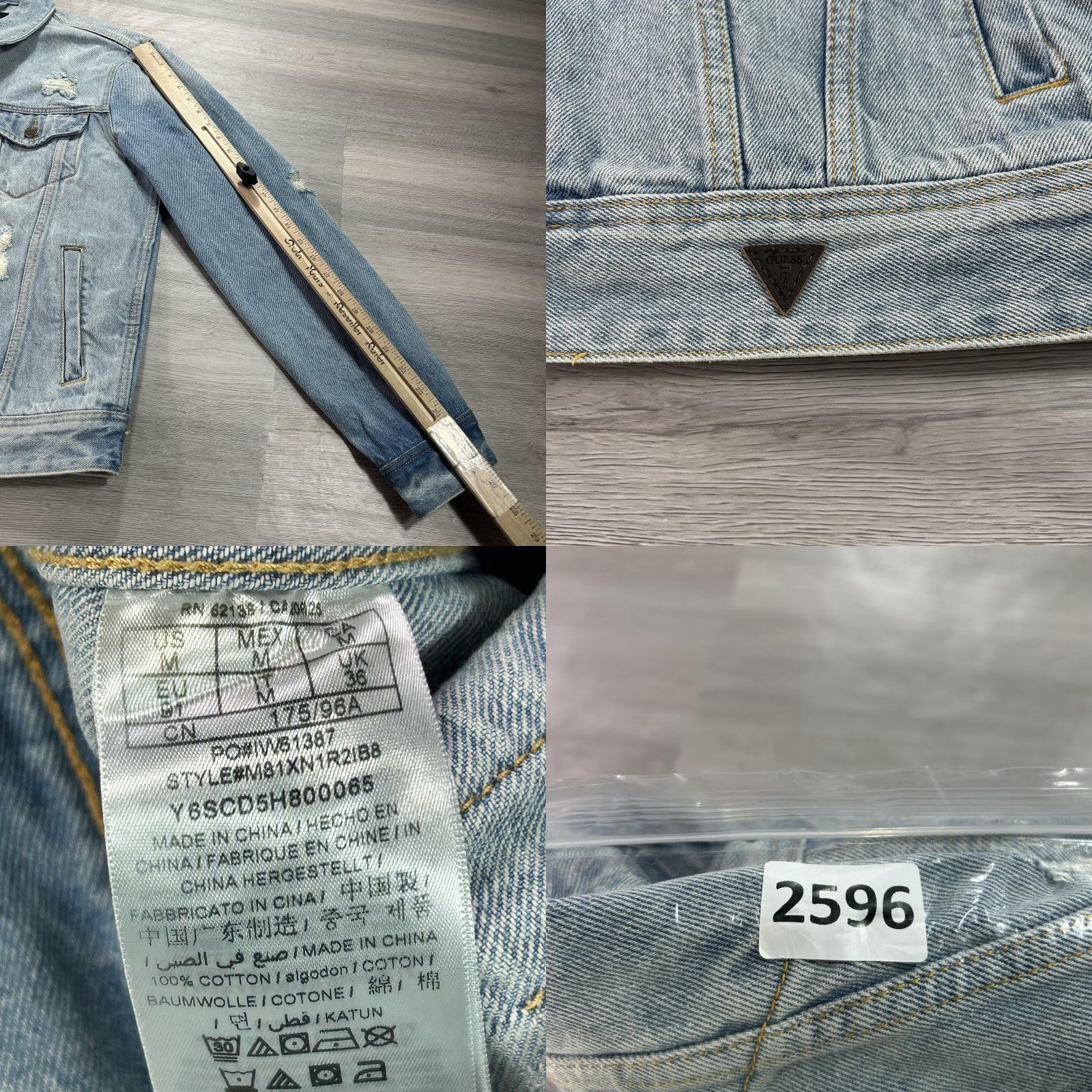 Guess Guess Dillon Denim Jacket Mens Medium Blue Distressed Button Logo Jean Size US 31 - 8 Thumbnail