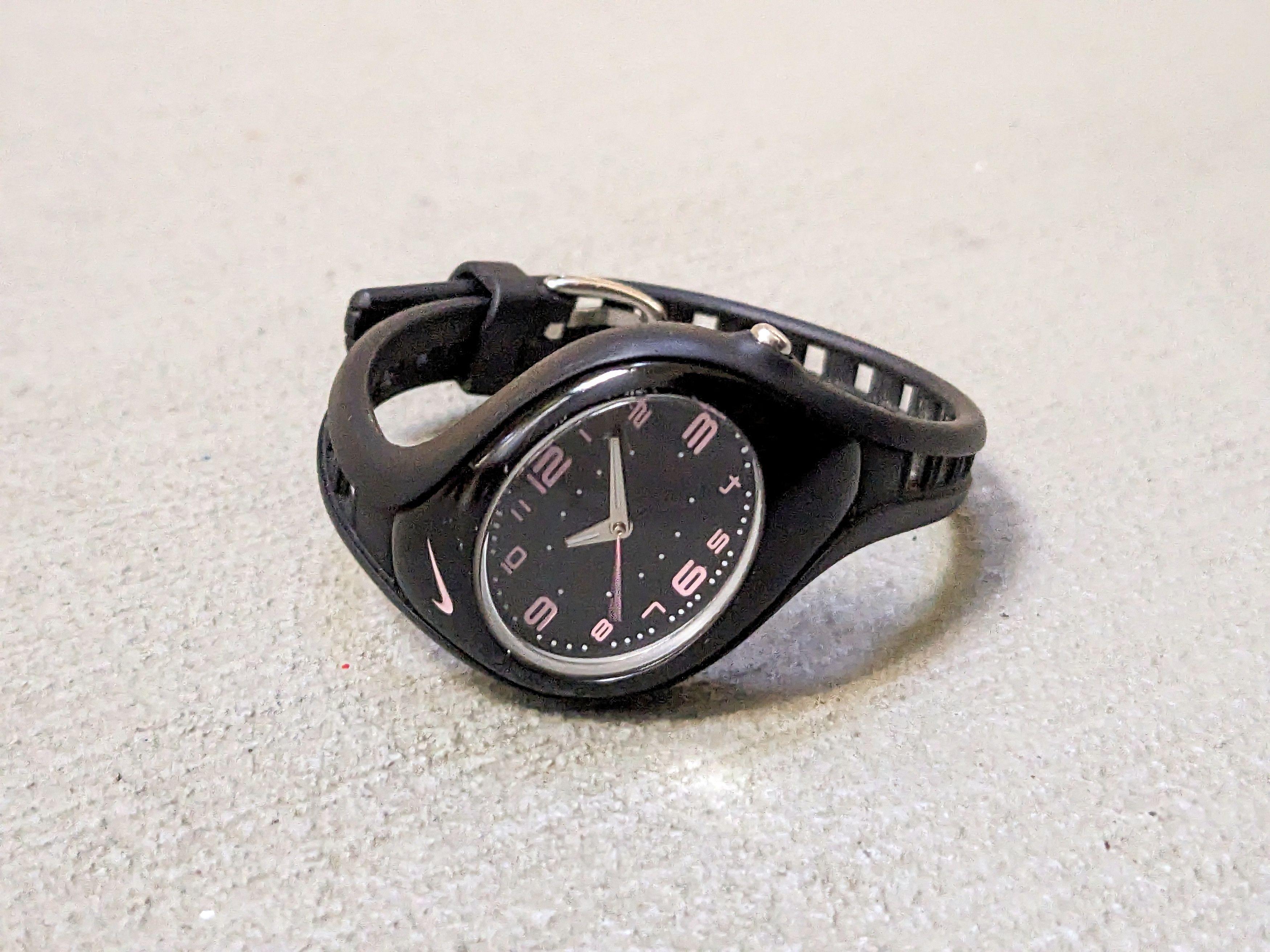 Nike Watch Pink Black Rubber 6.5" Rubber Analog Y2K, Women's
