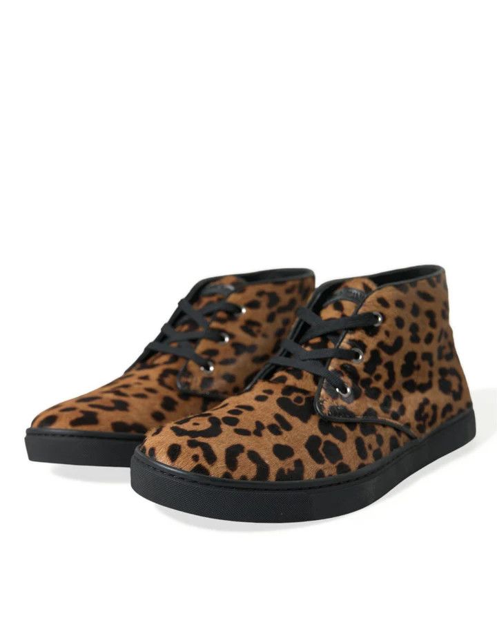 Dolce & Gabbana o1y0125 Logo Leopard-Print Ankle Boots in Brown/Black Size US 8 / EU 41 - 3 Thumbnail
