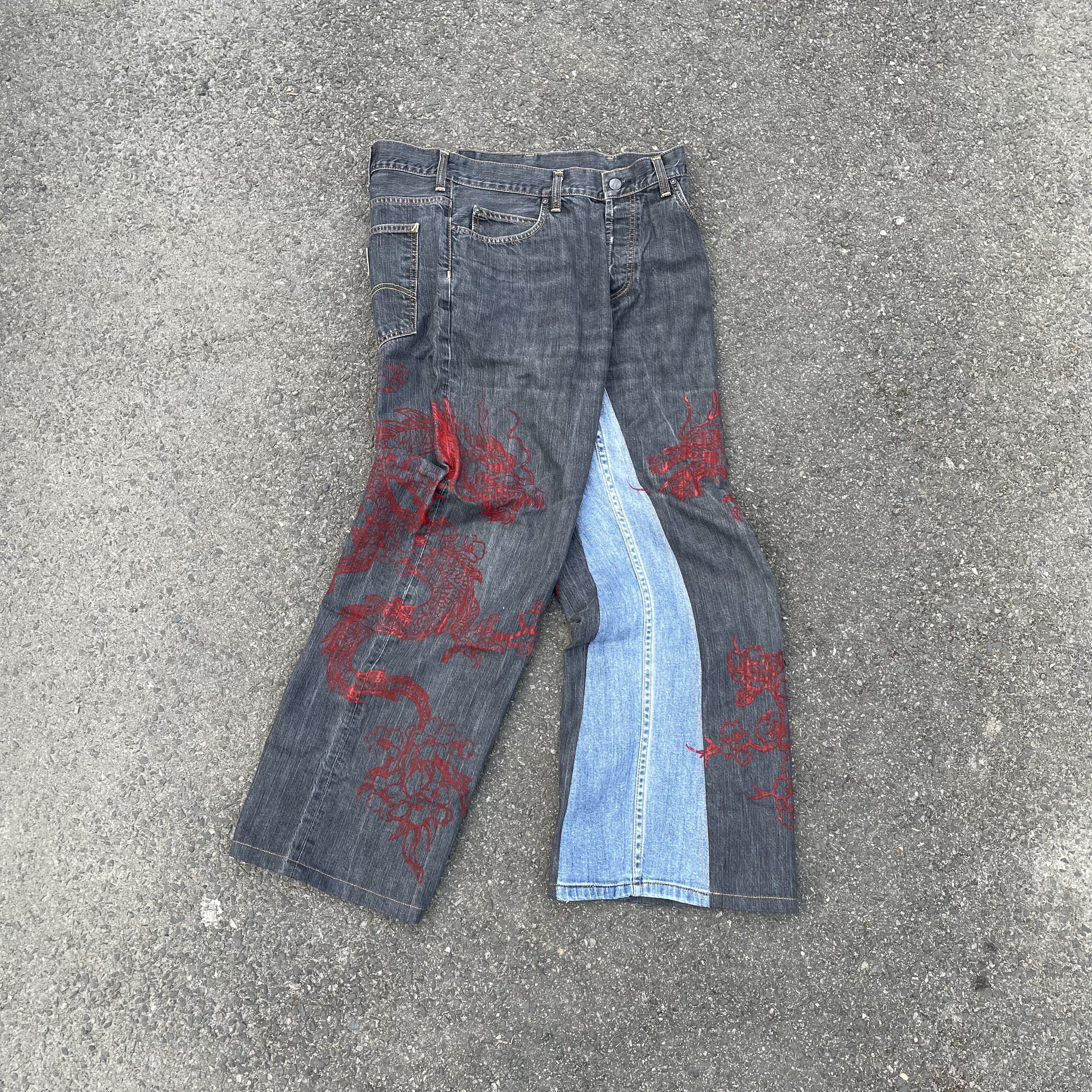 Carhartt Custom Carhartt Flared Jeans baggy fit dragon japan style Size US 37 - 1 Thumbnail