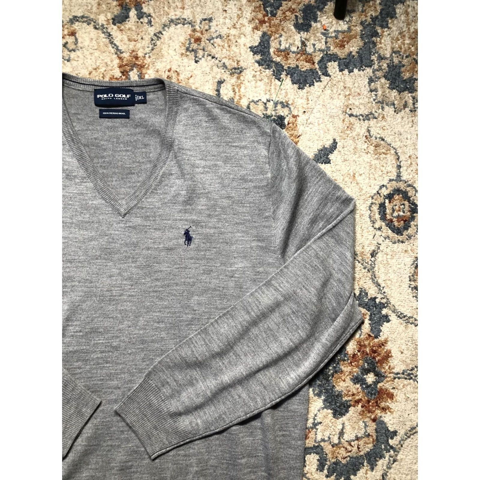Polo Ralph Lauren Polo Ralph Lauren Sweater Mens 2XL Gray Merino Wool V Neck Golf Pullover Size US XXL / EU 58 / 5 - 4 Thumbnail