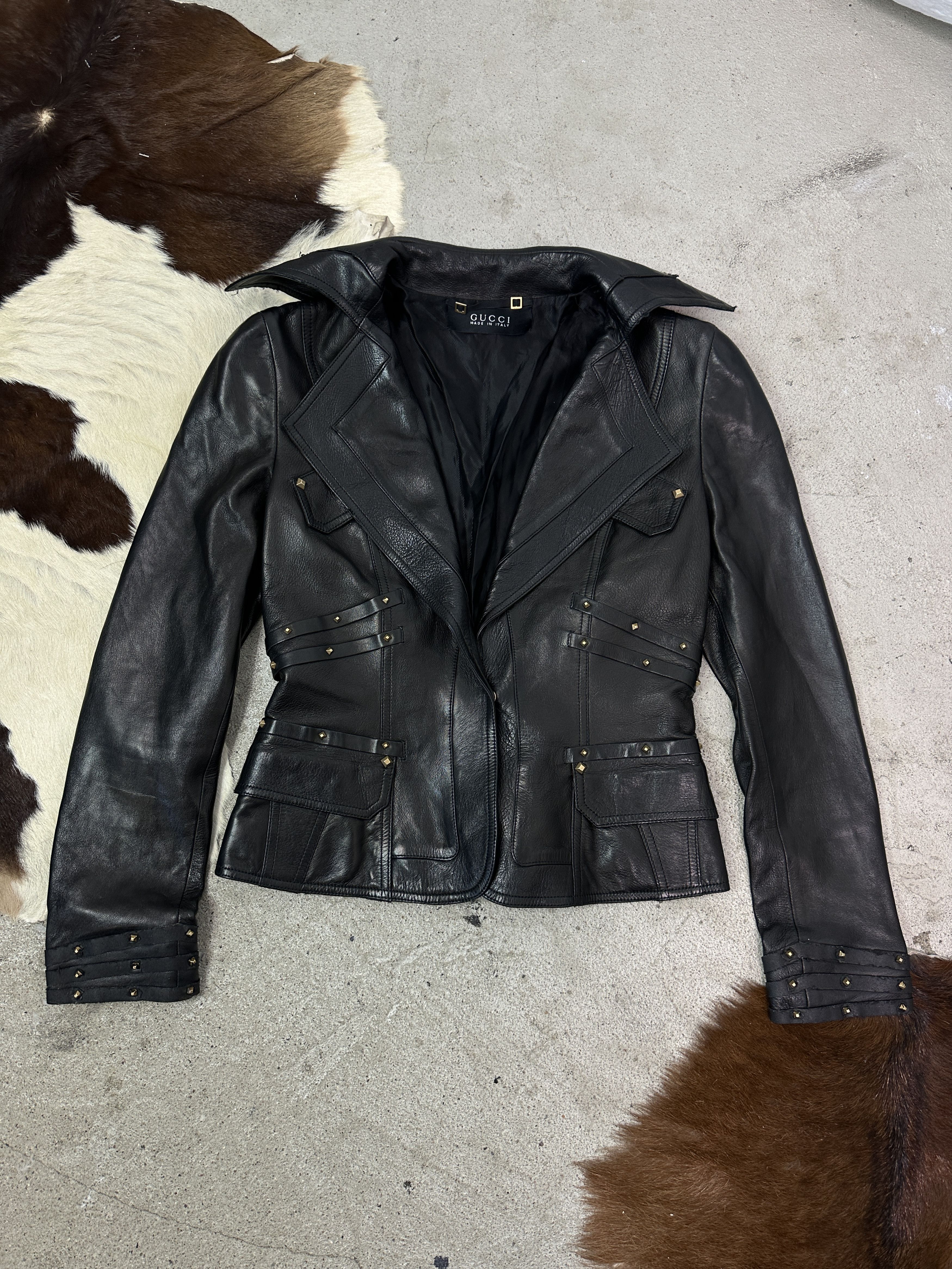 Gucci Vintage Leather Biker Grunge Moto Gucci Studded Jacket Y2K Size S / US 4 / IT 40 - 2 Thumbnail