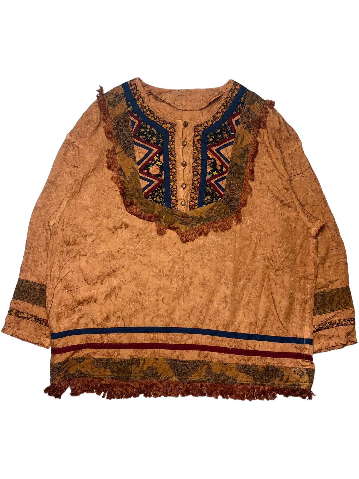 image of If Six Was Nine x Le Grande Bleu L G B 1980S Saito - Hippie Bohemian Etnic Top in Brown (Size Large