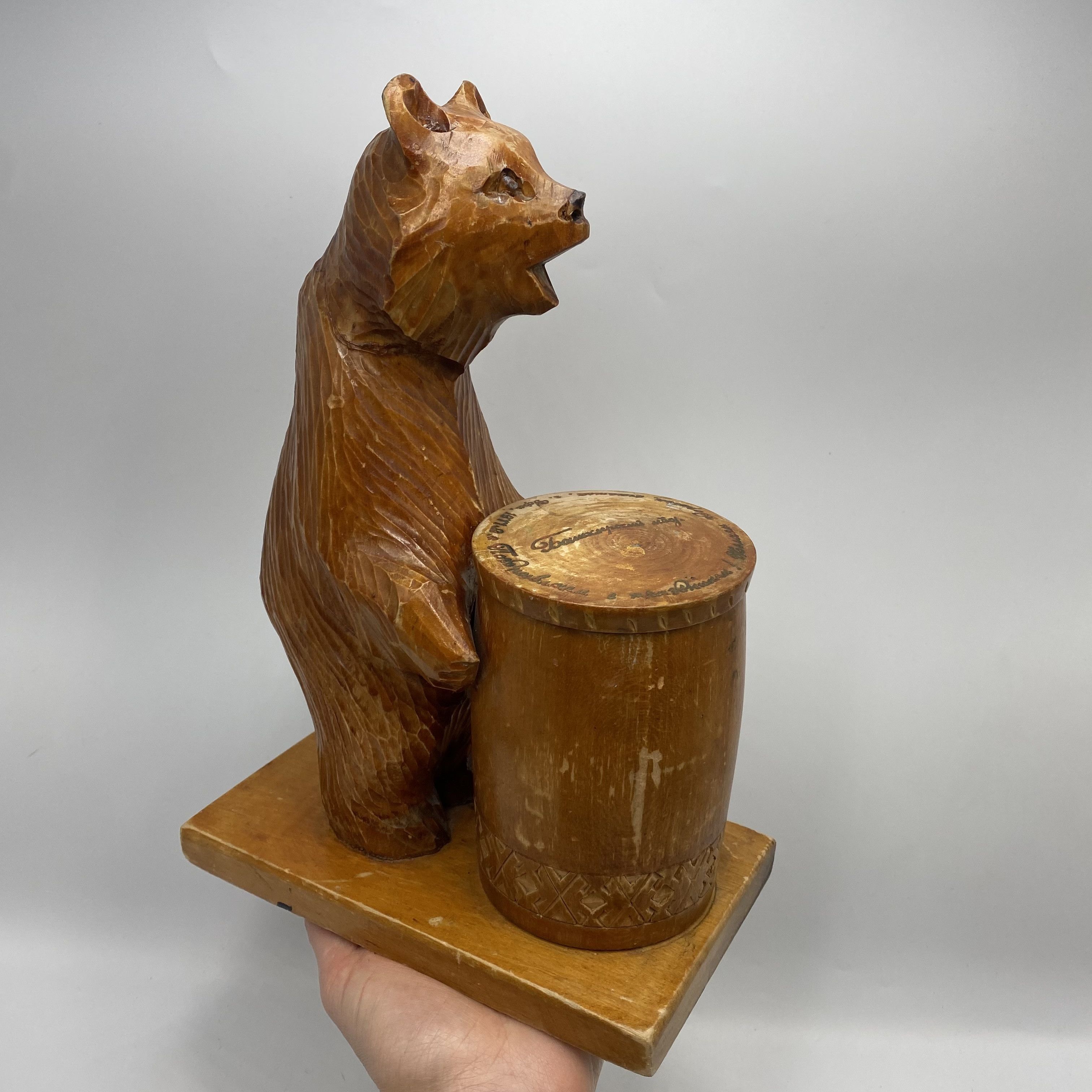 Vintage Vintage Hand Carved Wooden Bear with Barrel Pen Size ONE SIZE - 2 Thumbnail