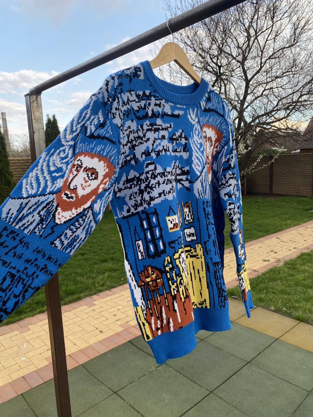 Vintage Van Gogh Art Sweater Blue Graphic Knit Size L Vintage Style Size US L / EU 52-54 / 3 - 6 Thumbnail