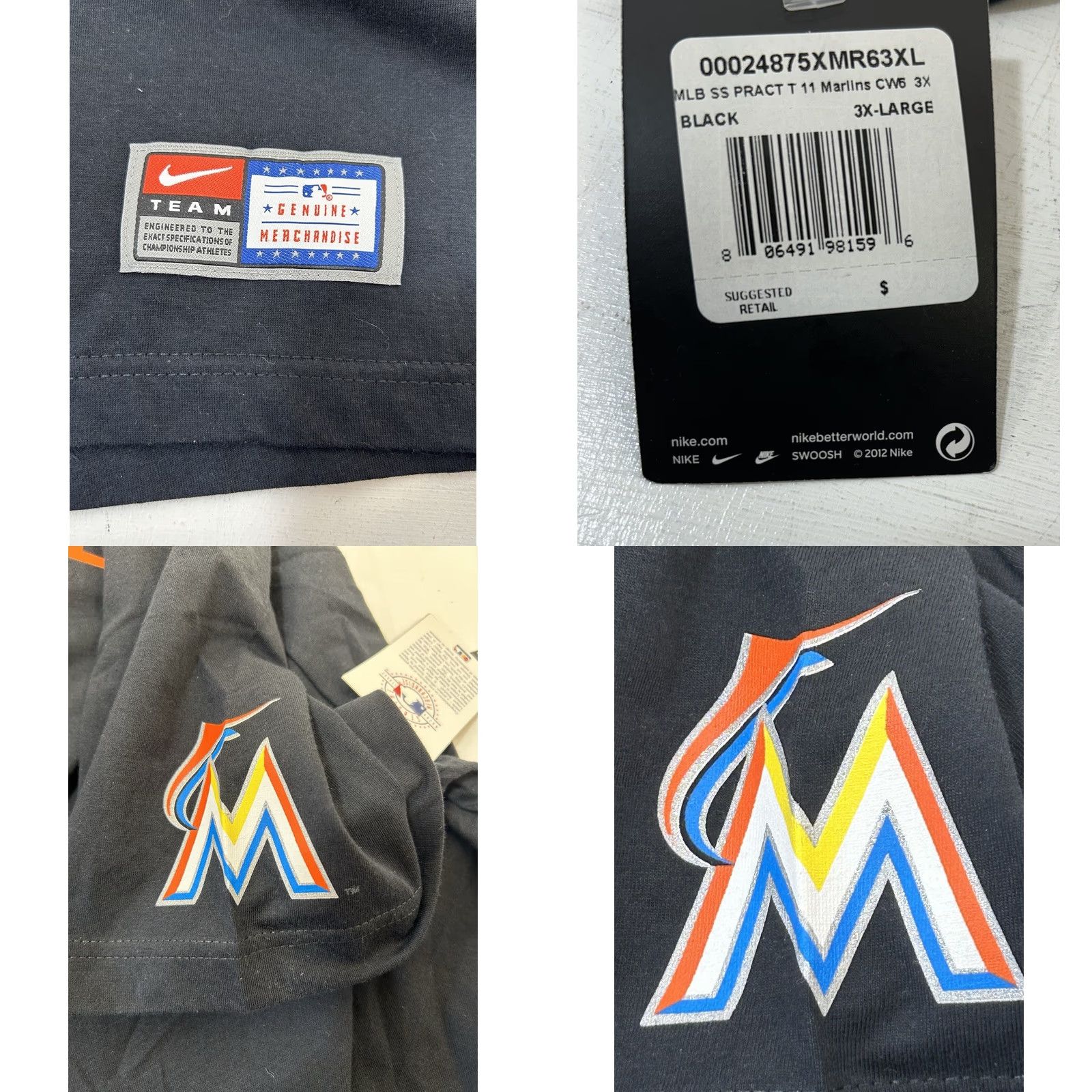 Nike Nike Miami Marlins Shirt Men 3XL Black Logo Baseball Short Sleeve Modern Crew Neck NWT Dead Stock 2012 Size US XXL / EU 58 / 5 - 9 Thumbnail