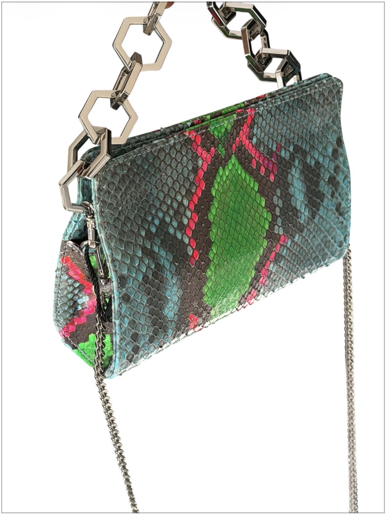 Philipp Plein Philipp Plein Python Leather Bag Neon Multicolor Chain Strap Size ONE SIZE - 3 Thumbnail