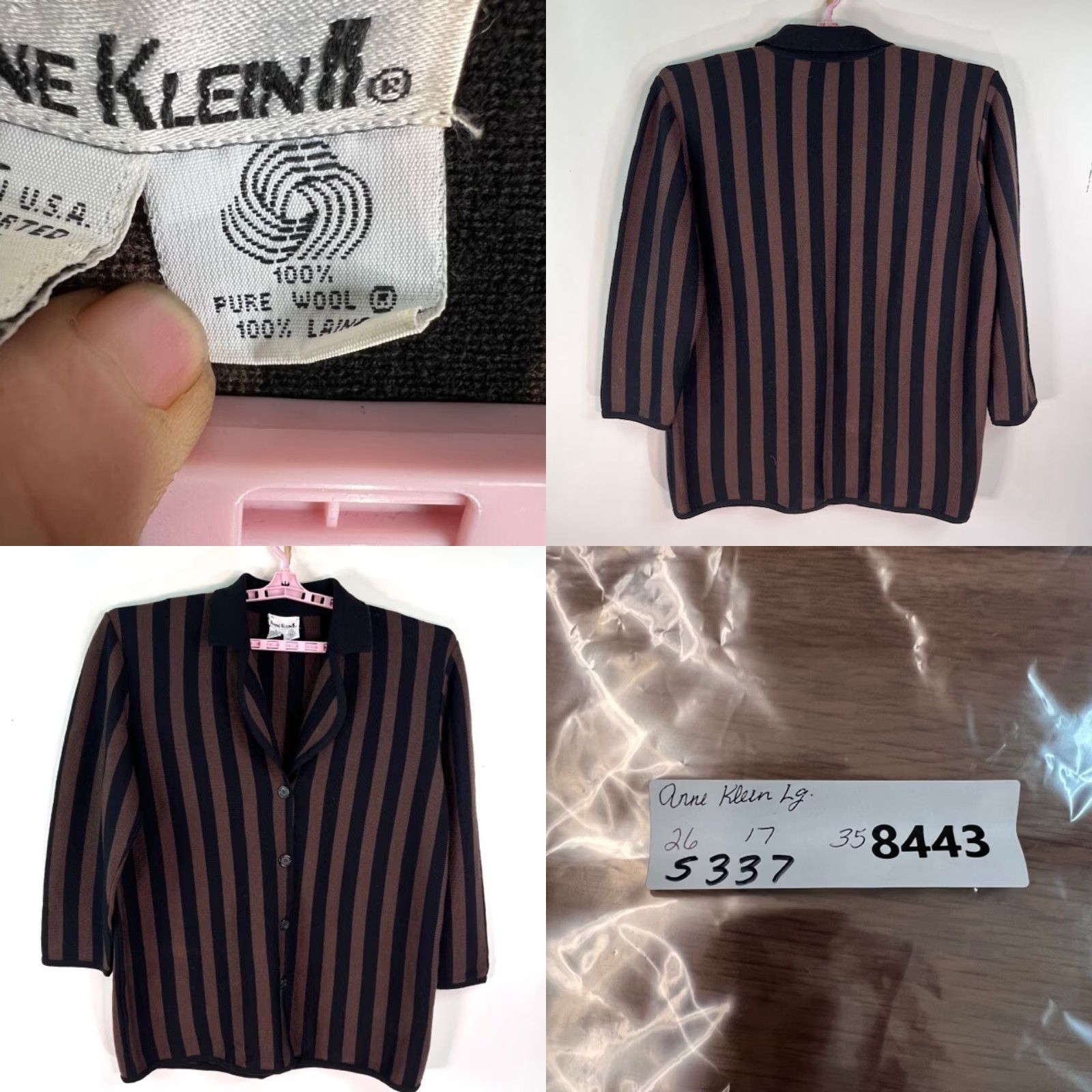 Anne Klein VINTAGE Anne Klein Cardigan Wool Striped Button Front Cardigan Woman L Black/Brown 80s Style Mens? Women's Size L / US 10 / IT 46 - 8 Thumbnail