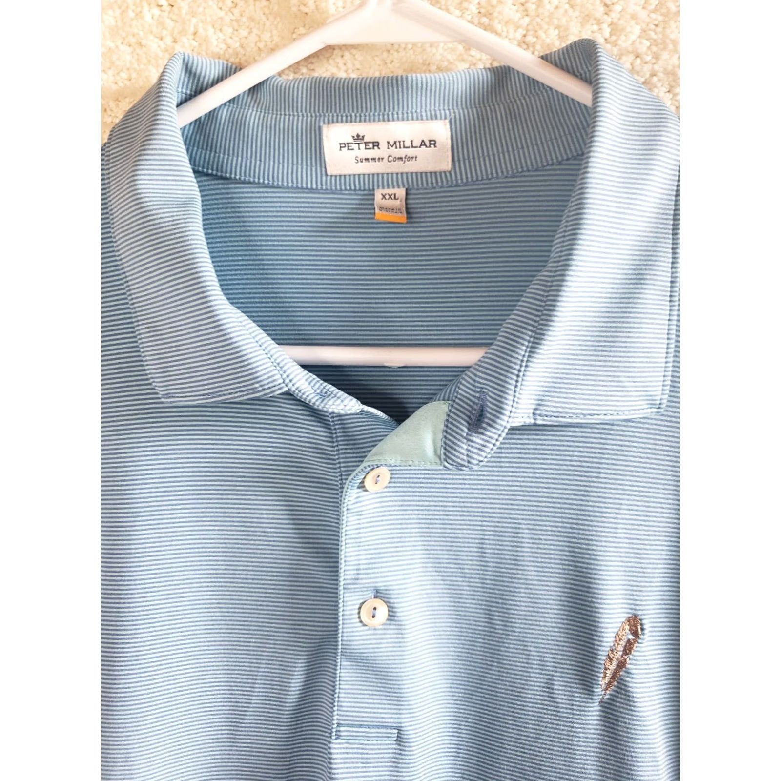 Peter Millar VINTAGE? No. Peter Millar Summer Comfort Polo Mens 2XL Blue Striped Short Sleeve Golf Shirt Size US XXL / EU 58 / 5 - 5 Thumbnail