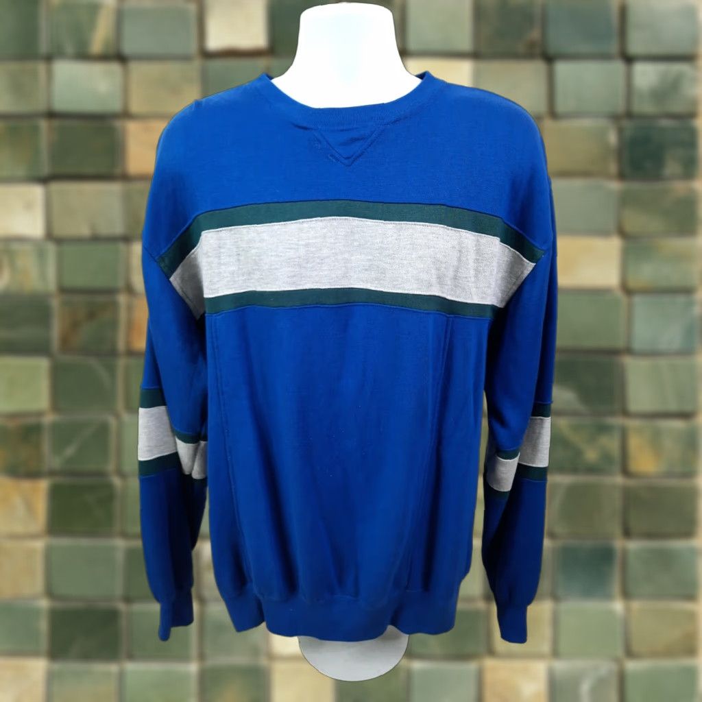Vintage VINTAGE Sasson Striped Crewneck Pullover Sweatshirt Men XL Blue 80s 2XL Big & Tall Crew Neck Size US XL / EU 56 / 4 - 1 Thumbnail