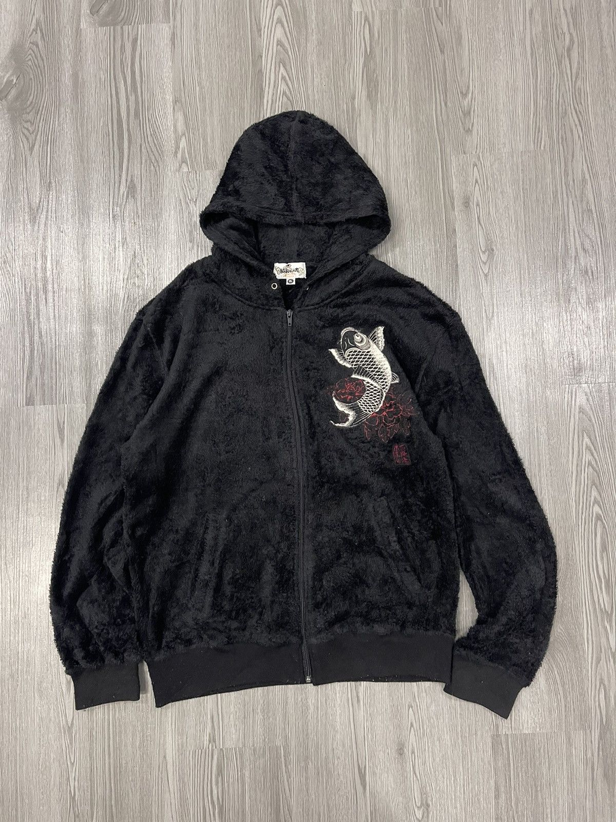 Karikuri Tamashi Koi Fish Embroidery Furry fleece hoodies