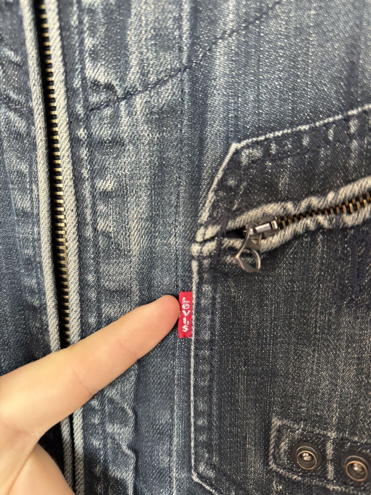 Levi's Levi’s Navy Washed Distressed Double Zip Biker Denim Jacket Size US XL / EU 56 / 4 - 13 Thumbnail