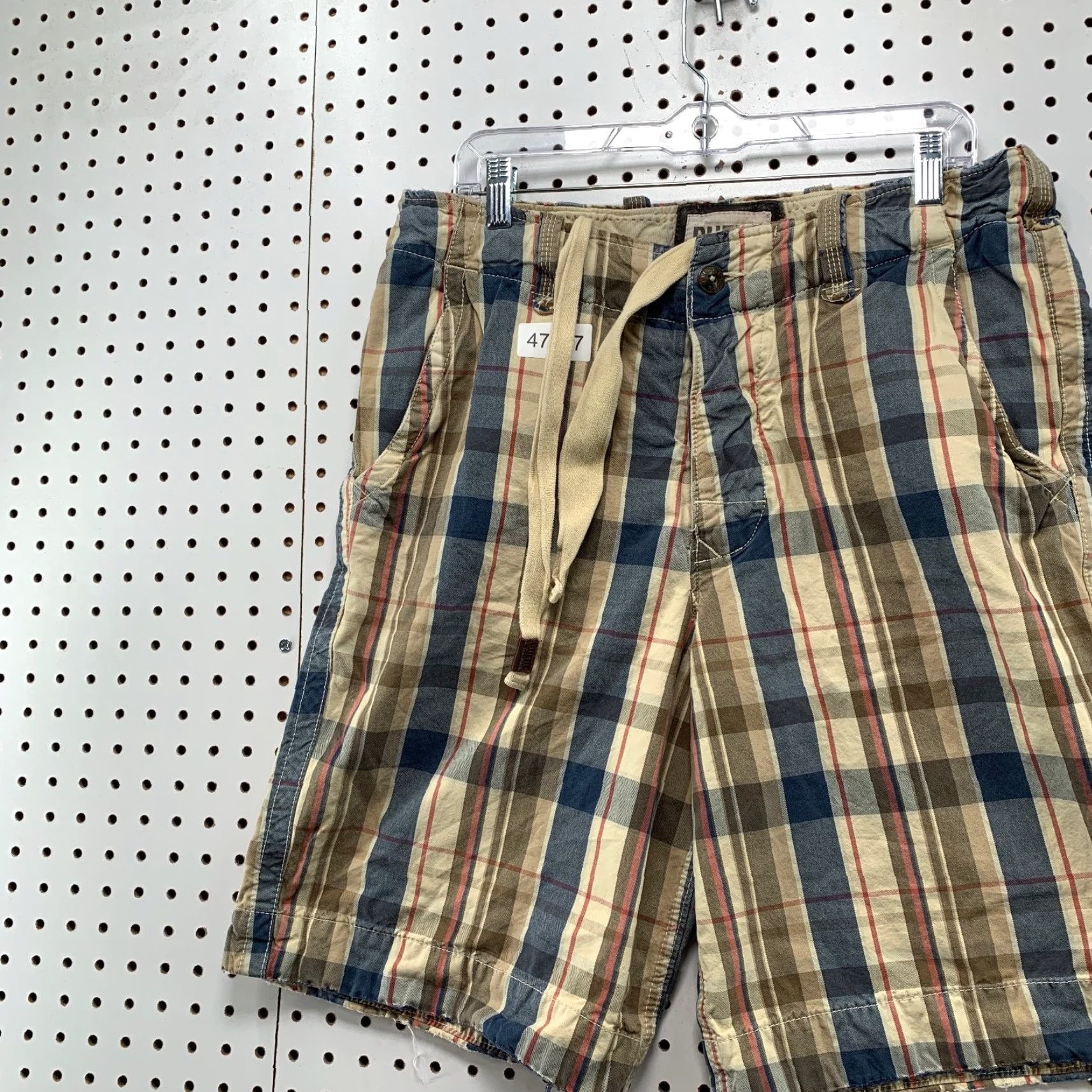 Vintage Ruehl No 925 Cargo Shorts Mens 33 Beige Plaid Drawstring 34x11 Cotton Cargo Pockets Casual mens Size US 33 - 6 Thumbnail