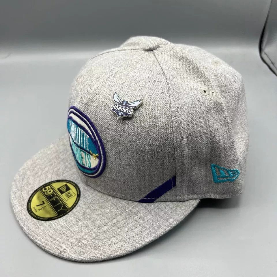 New Era Charlotte Hornets Hat Men 7 1/2 Gray Fitted New with Pin Size ONE SIZE - 2 Thumbnail