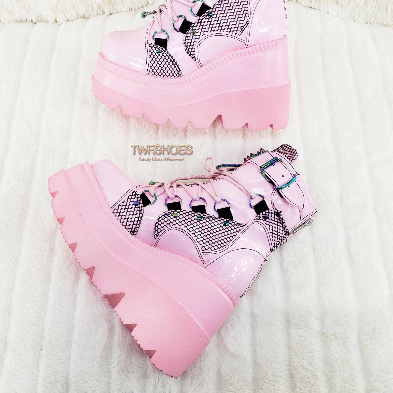 Demonia Cult DEMONIA Shaker 60 Baby Pink Patent Platform 4.5" Wedge Heel Size US 11 / IT 41 - 6 Thumbnail
