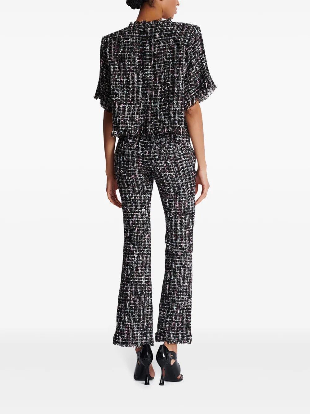 Balmain o1s1wg110825 Diamond Pattern Knitted T-Shirt in Black/White Size S / US 4 / IT 40 - 5 Thumbnail