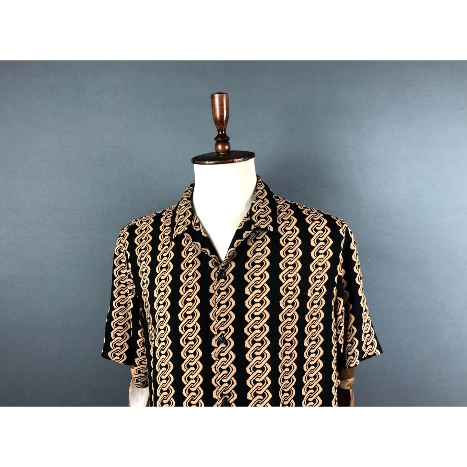 Allsaints AllSaints Men's Link SS Shirt XXL? XL Black Viscose Patterned Lapel Collar Shirt Size US XL / EU 56 / 4 - 6 Thumbnail