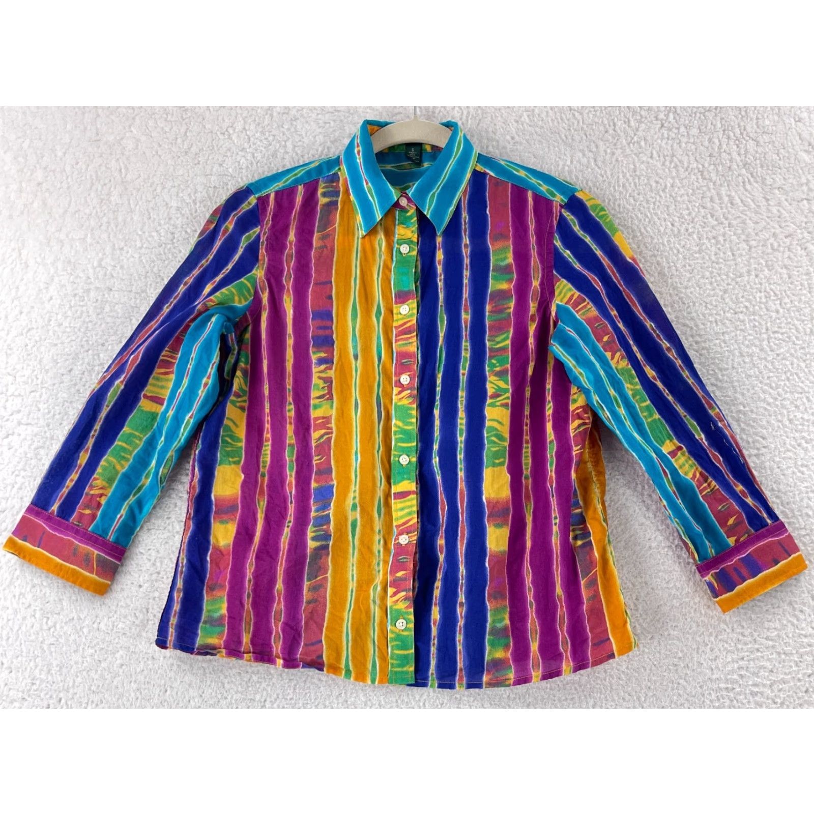 Ralph Lauren Lauren Ralph Lauren Button-Up Shirt Women Small Purple Stripe Long Sleeve Cotton Size S / US 4 / IT 40 - 2 Thumbnail