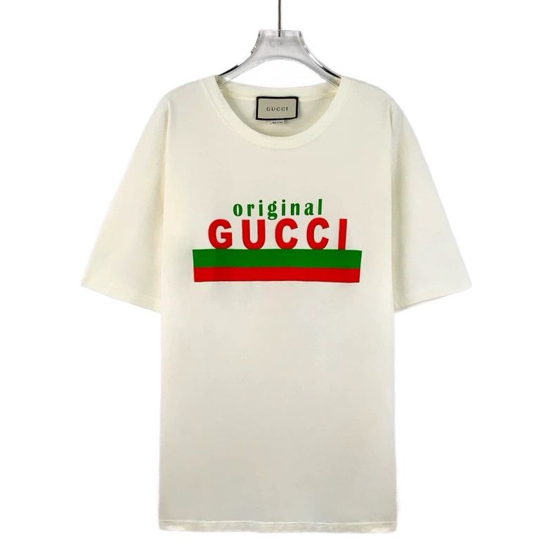 Gucci Gucci Beige striped letter print cotton round-neck short-s Size US L / EU 52-54 / 3 - 1 Thumbnail